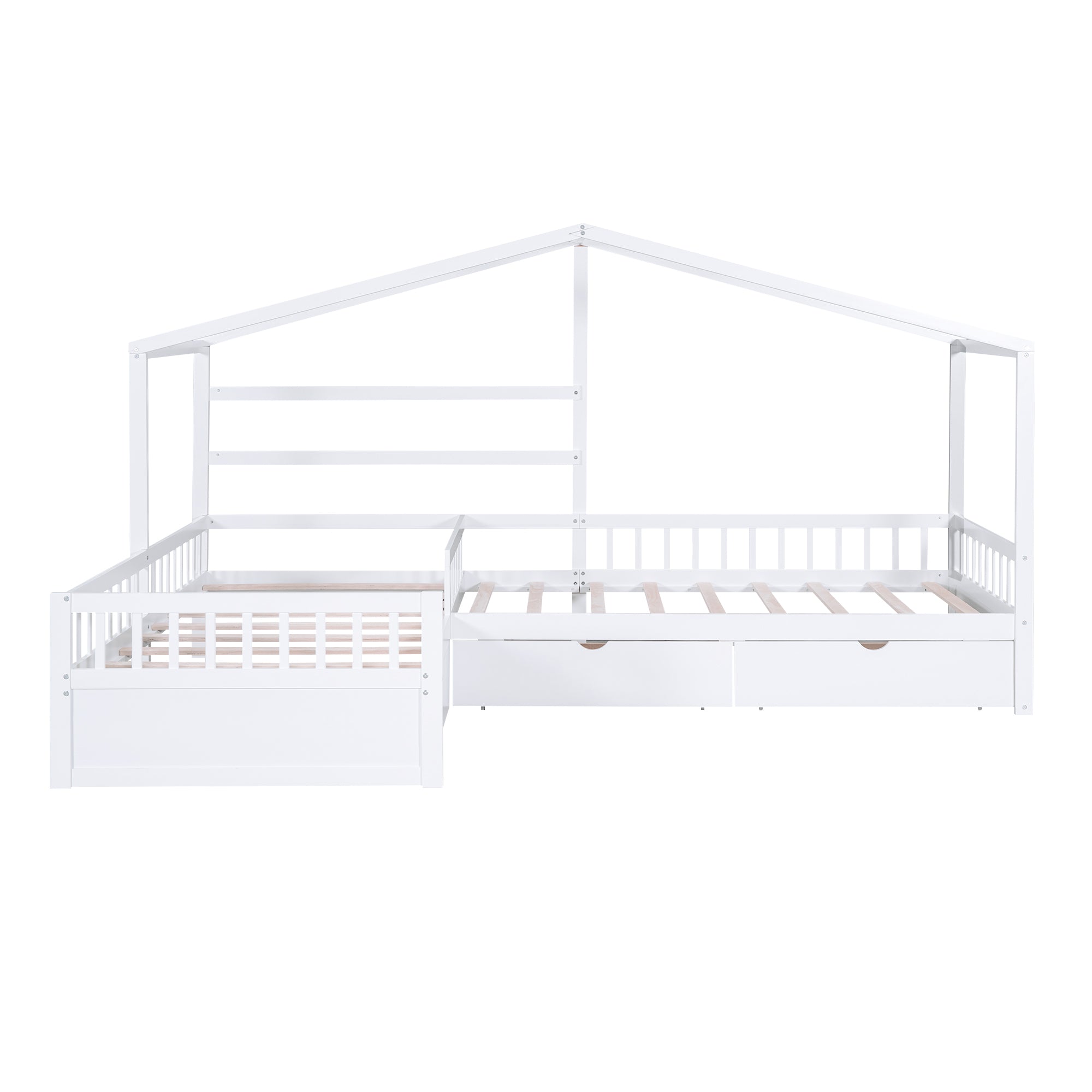 Twin Size House Platform Bed with Three Storage Drawers,White