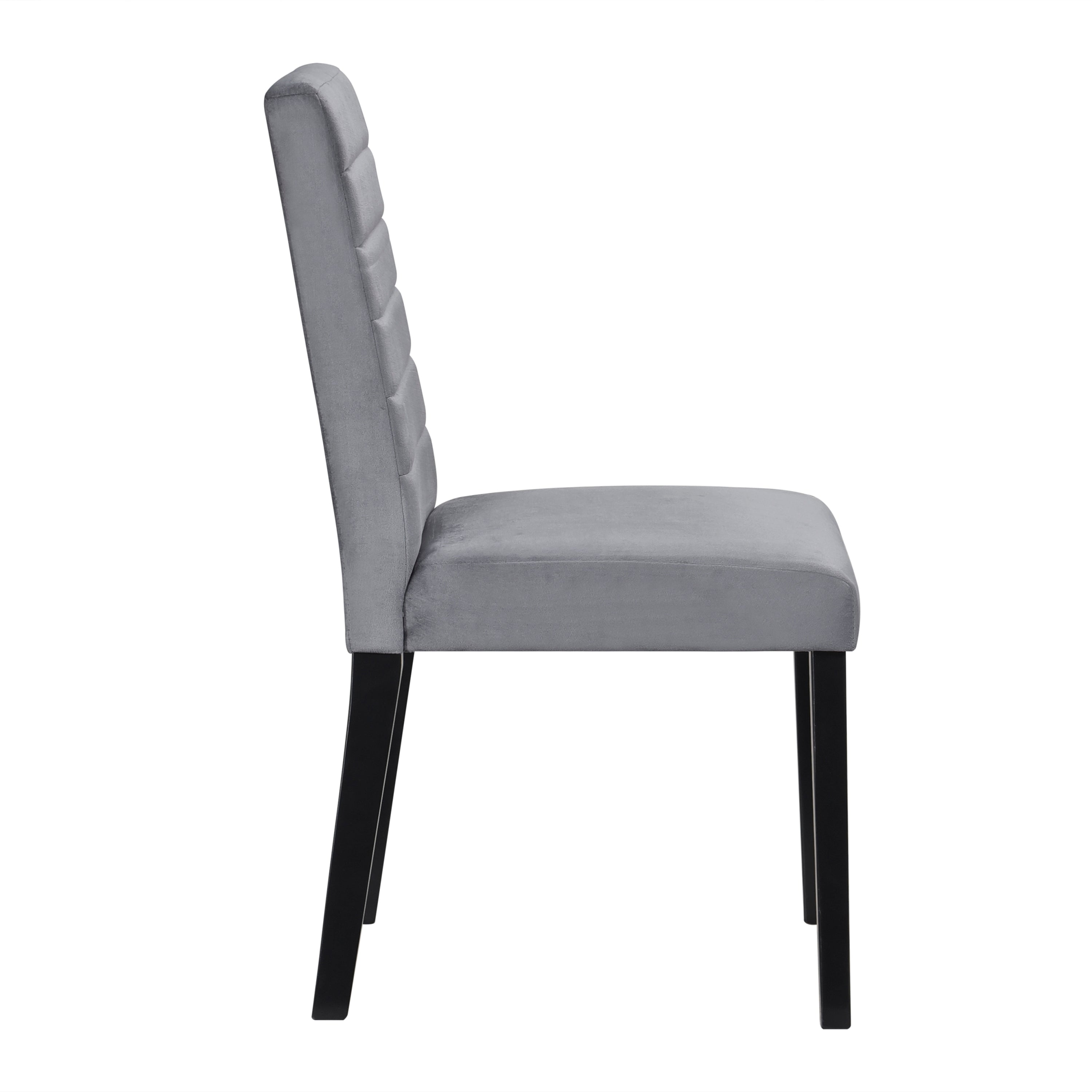 Gray Velvet Upholstered Side Chairs Set of 2pc Black Finish Wood Frame Casual Dining Room Furniture