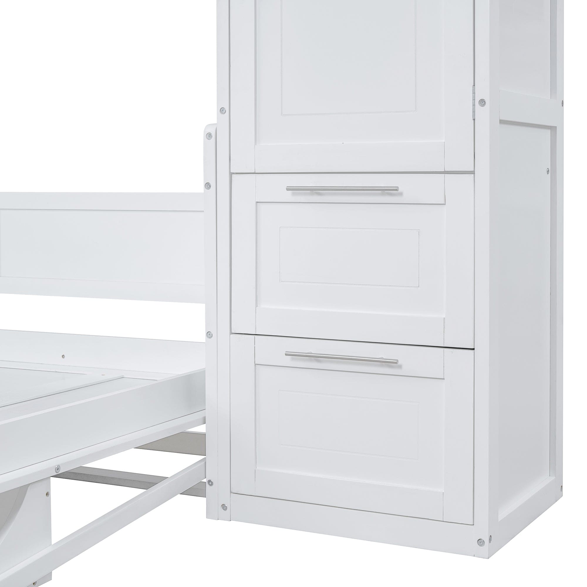 Full Size Murphy Bed Wall Bed with Closet and Drawers,White