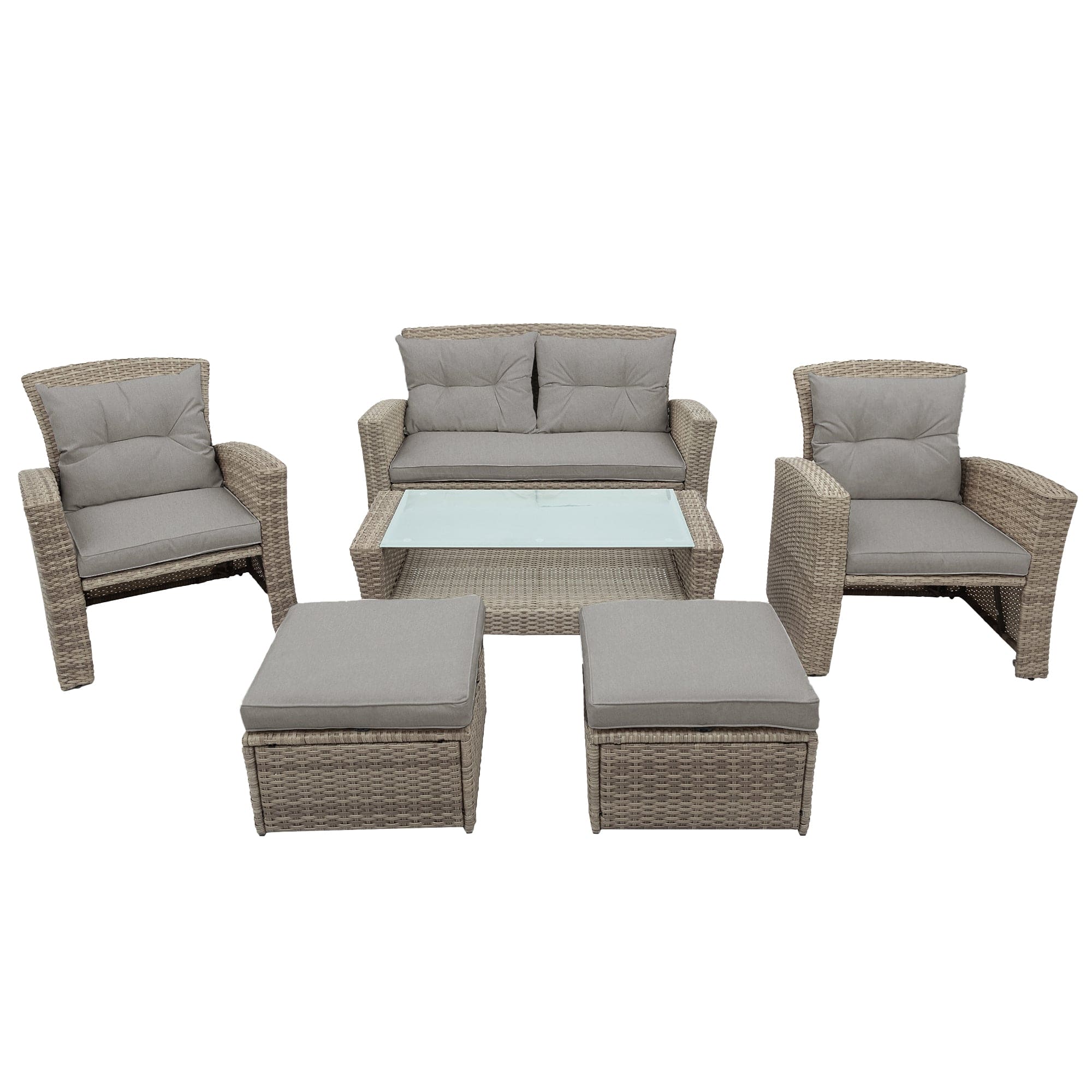 U-style Patio Furniture Set, 4 Piece Outdoor Conversation Set All Weather Wicker Sectional Sofa with Ottoman and Cushions