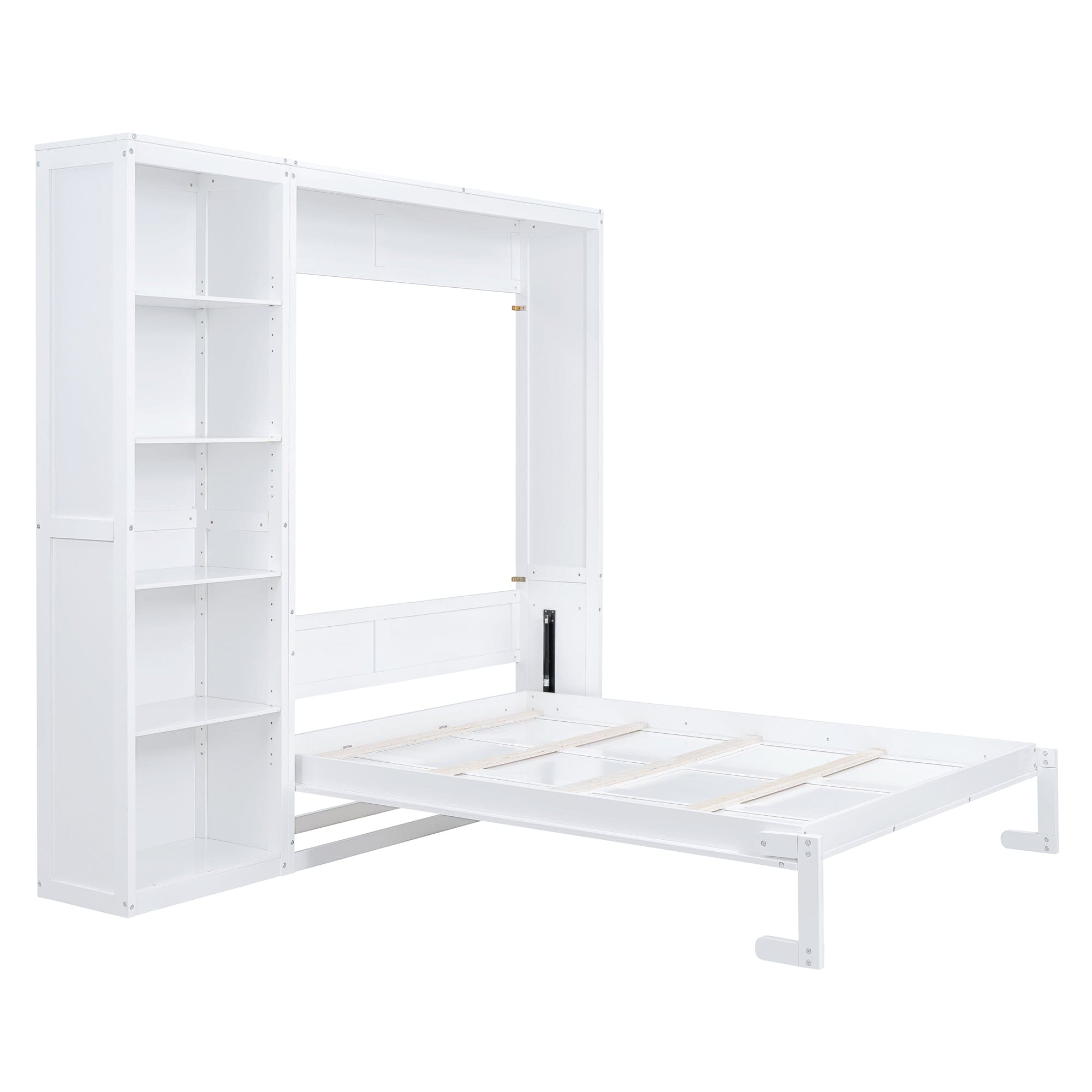 Queen Size Murphy Bed Wall Bed with Shelves,White