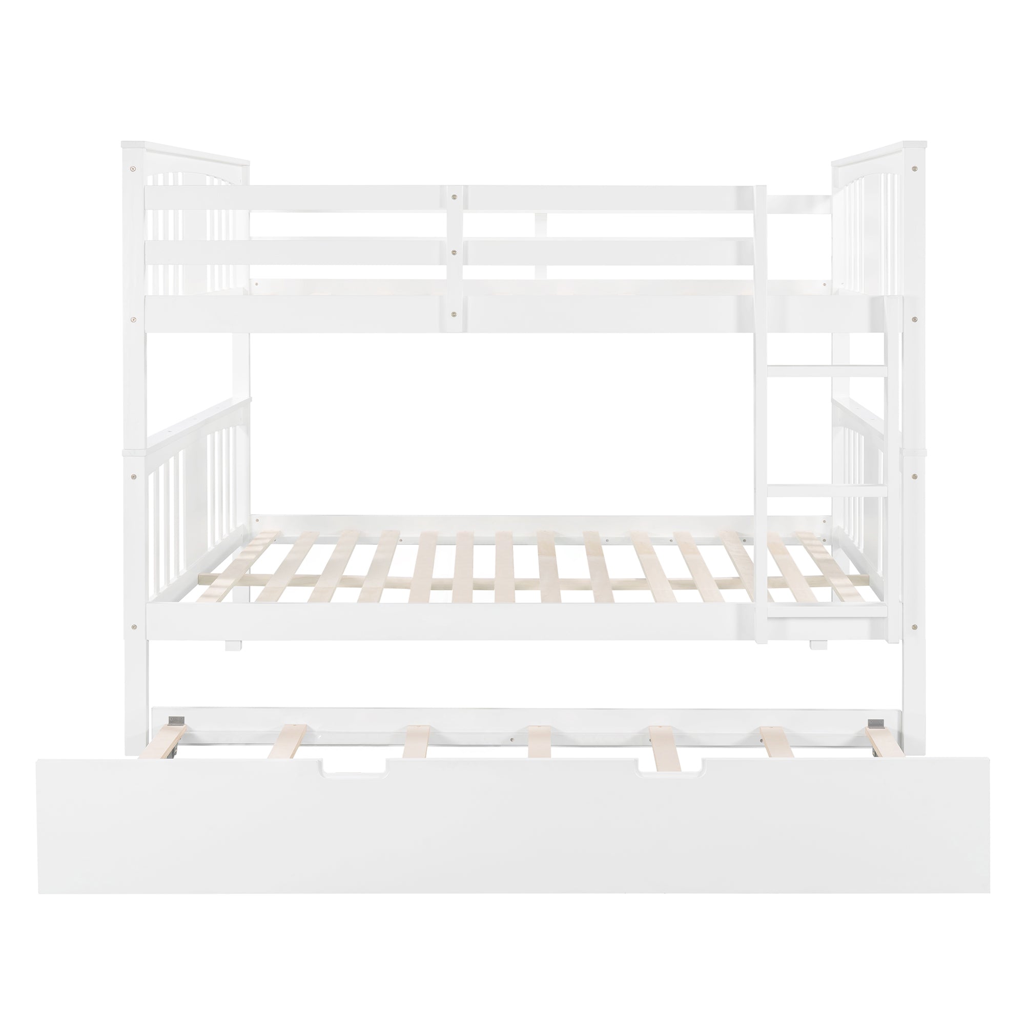 Full over Full Bunk Bed with Twin Size Trundle and Ladder-White(Old SKU: LP000204AAK)