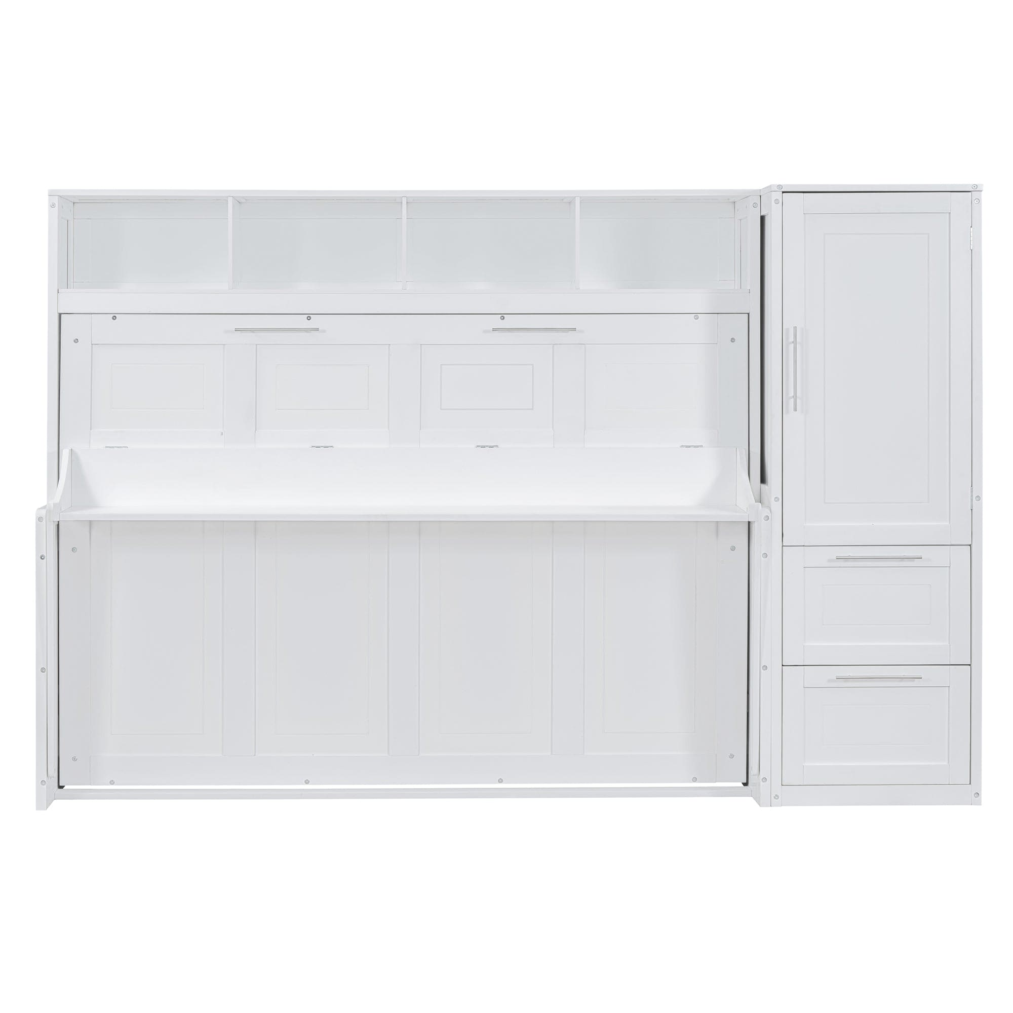 Full Size Murphy Bed Wall Bed with Closet and Drawers,White