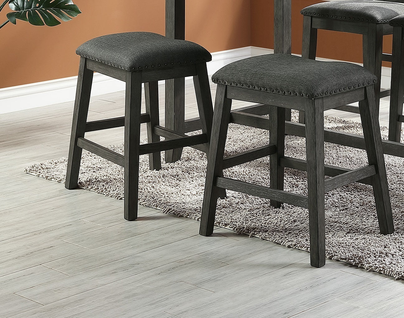 Modern Contemporary Dining Room Furniture Chairs Set of 2 Counter Height High Stools Grey Finish Wooden Foam Cushion Seat