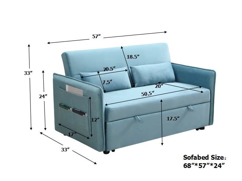 MEGA Pull Out Sofa Bed, Modern Adjustable Pull Out Bed Lounge Chair with 2 Side Pockets, 2 Pillows for Home Office