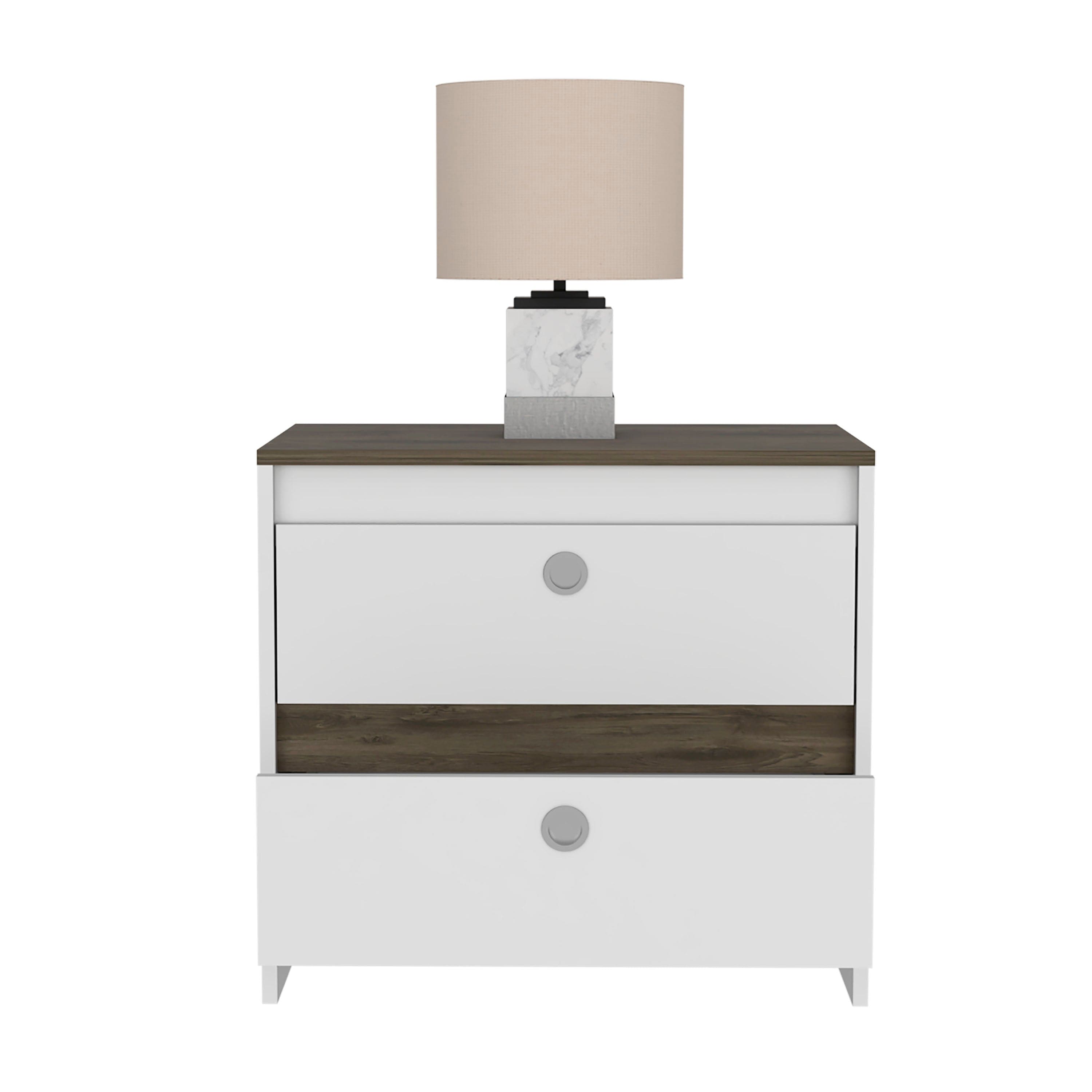 Nightstand Dreams, Two Drawers, White / Dark Brown Finish