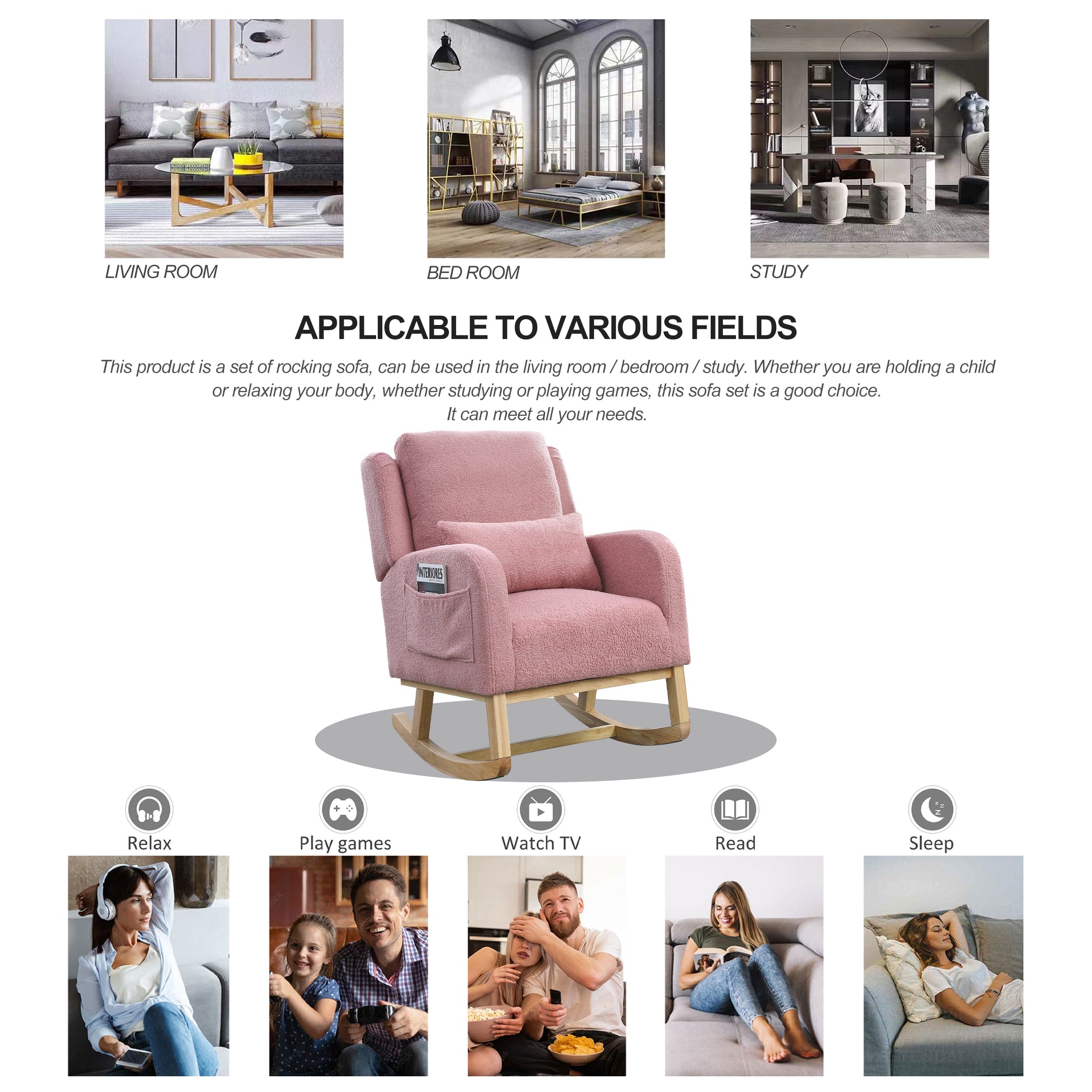 [Video] Welike 27.5 "W Modern Accent High Back Living Room Casual Armchair Rocker with One Lumbar Pillow, Two Side Pockets,Teddy.