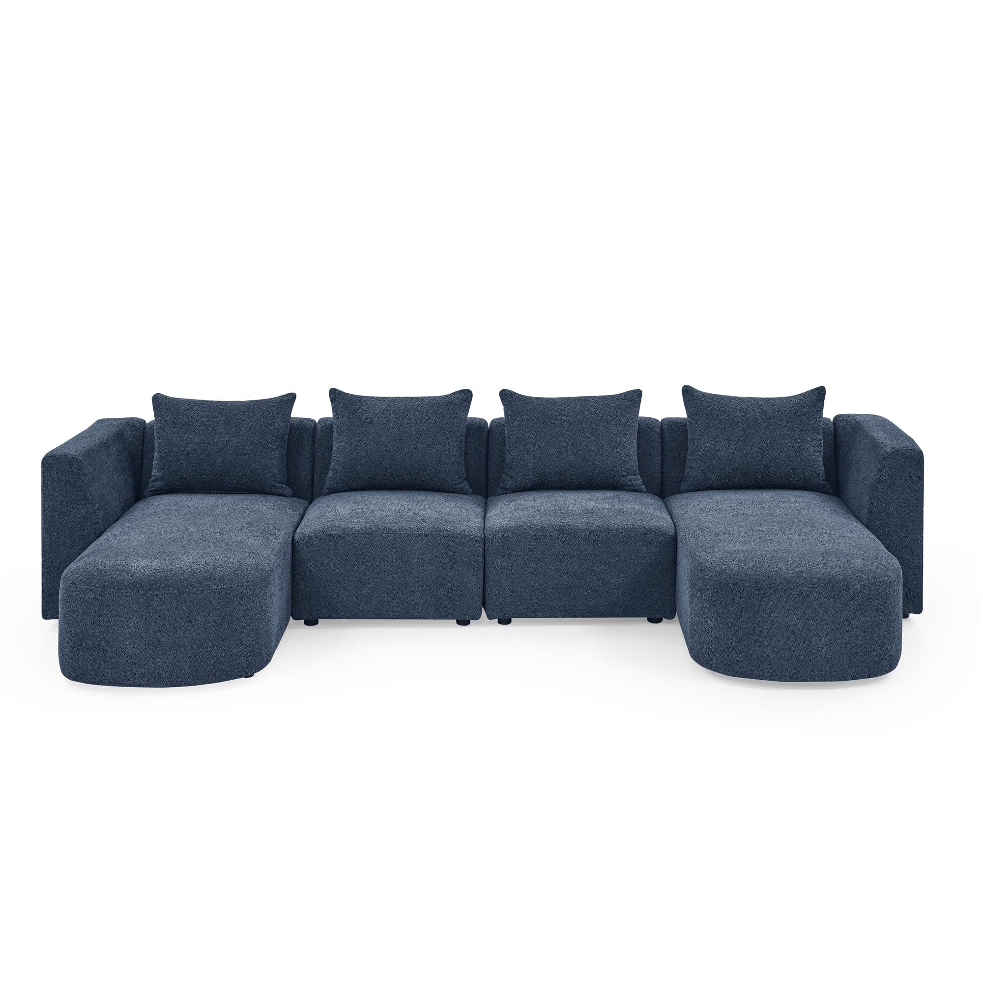 U Shape Sectional Sofa including Two Single Seats and Two Chaises, Modular Sofa, DIY Combination, Loop Yarn Fabric, Navy