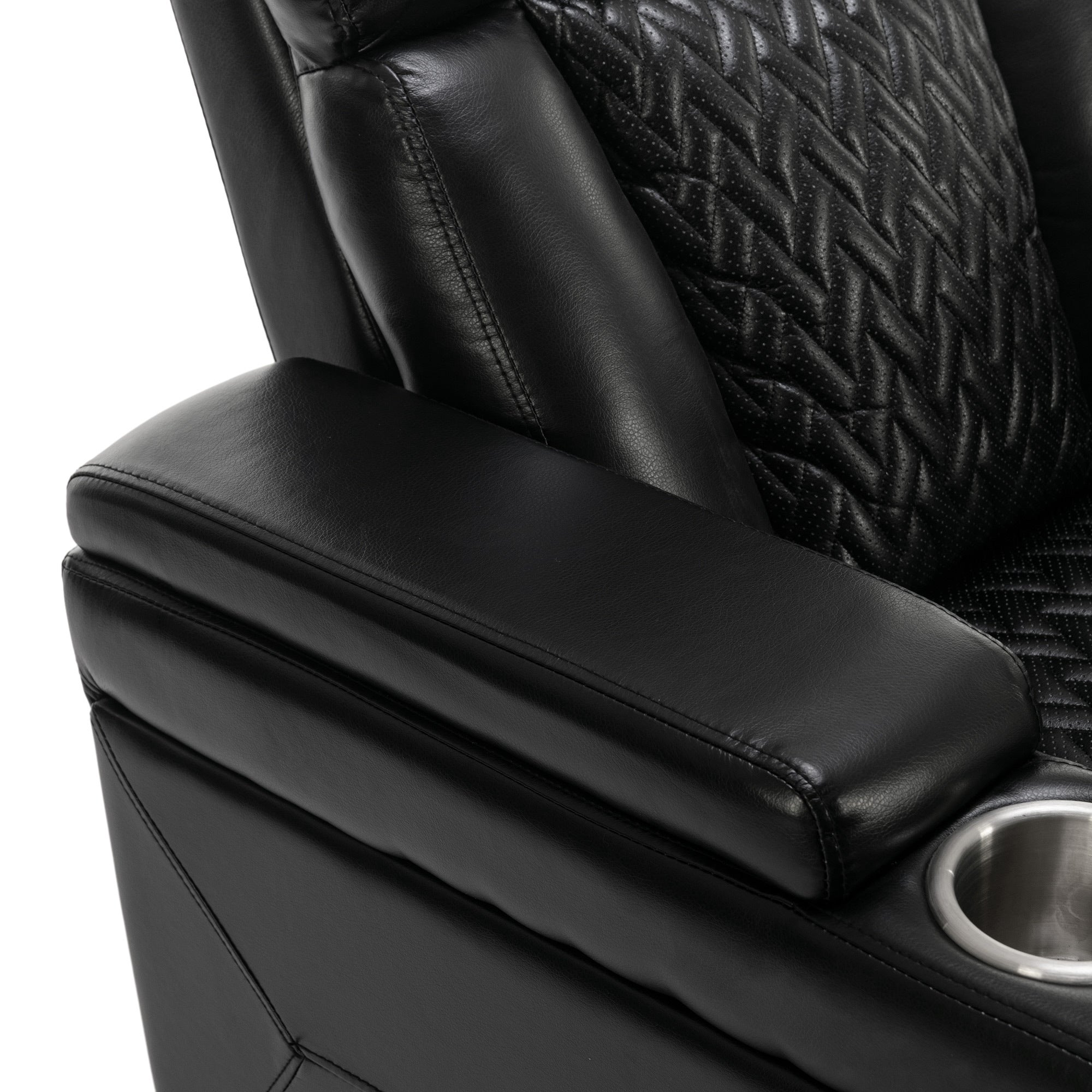 270 Degree Swivel PU Leather Power Recliner Individual Seat Home Theater Recliner with  Comforable Backrest, Tray Table,  Phone Holder, Cup Holder,  USB Port, Hidden Arm Storage for Living Room, Black