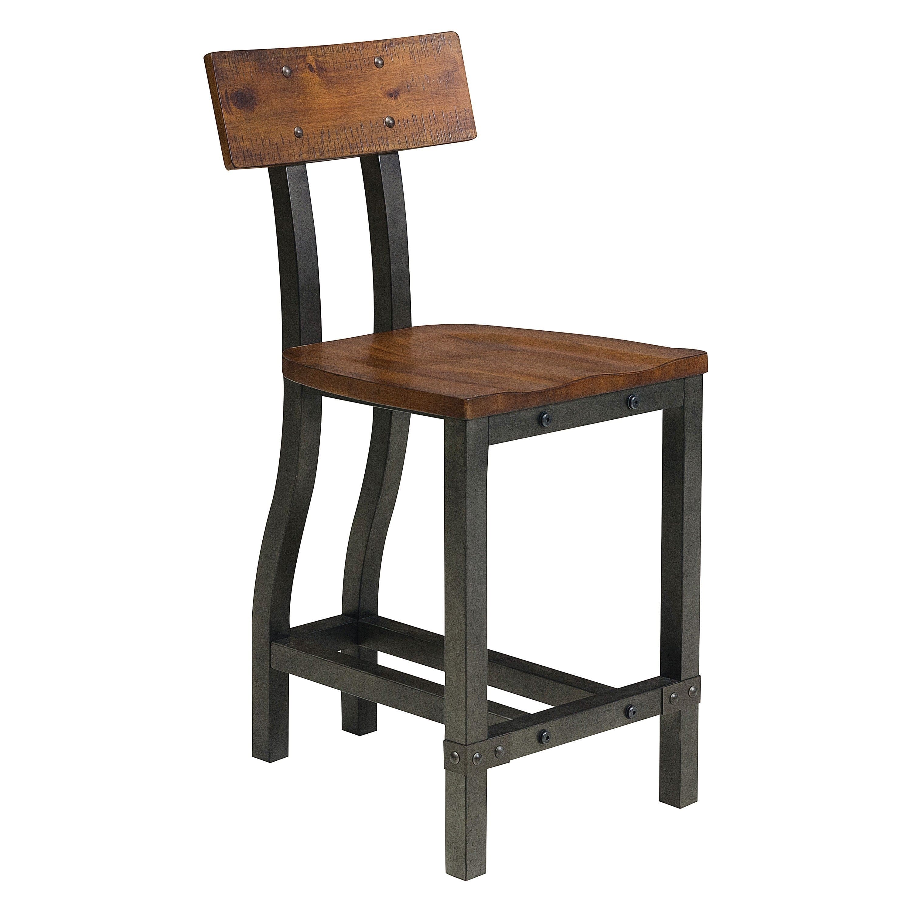 Rustic Brown and Gunmetal Finish Wooden Counter Height Chairs 2pc Set Industrial Design Dining Furniture