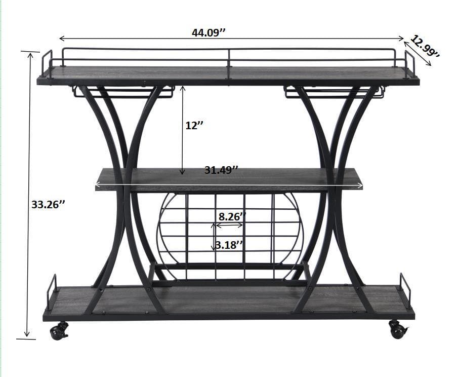 Industrial Bar Cart Kitchen Bar&Serving Cart for Home with Wheels 3 -Tier Storage Shelves