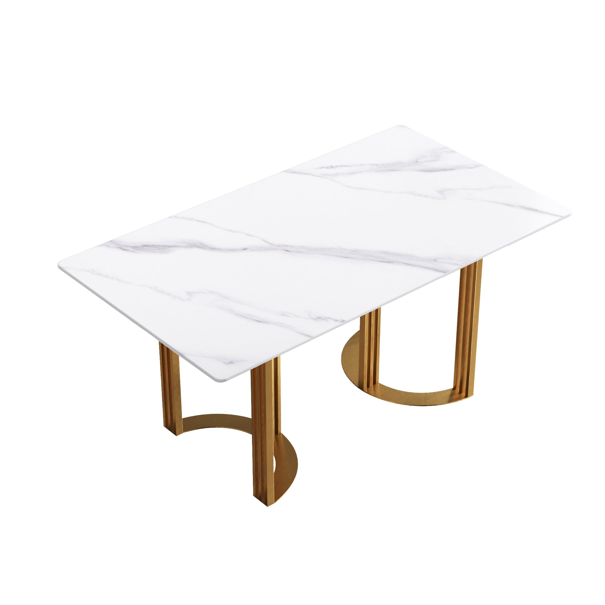 63"Modern artificial stone white straight edge golden metal leg dining table -6 people