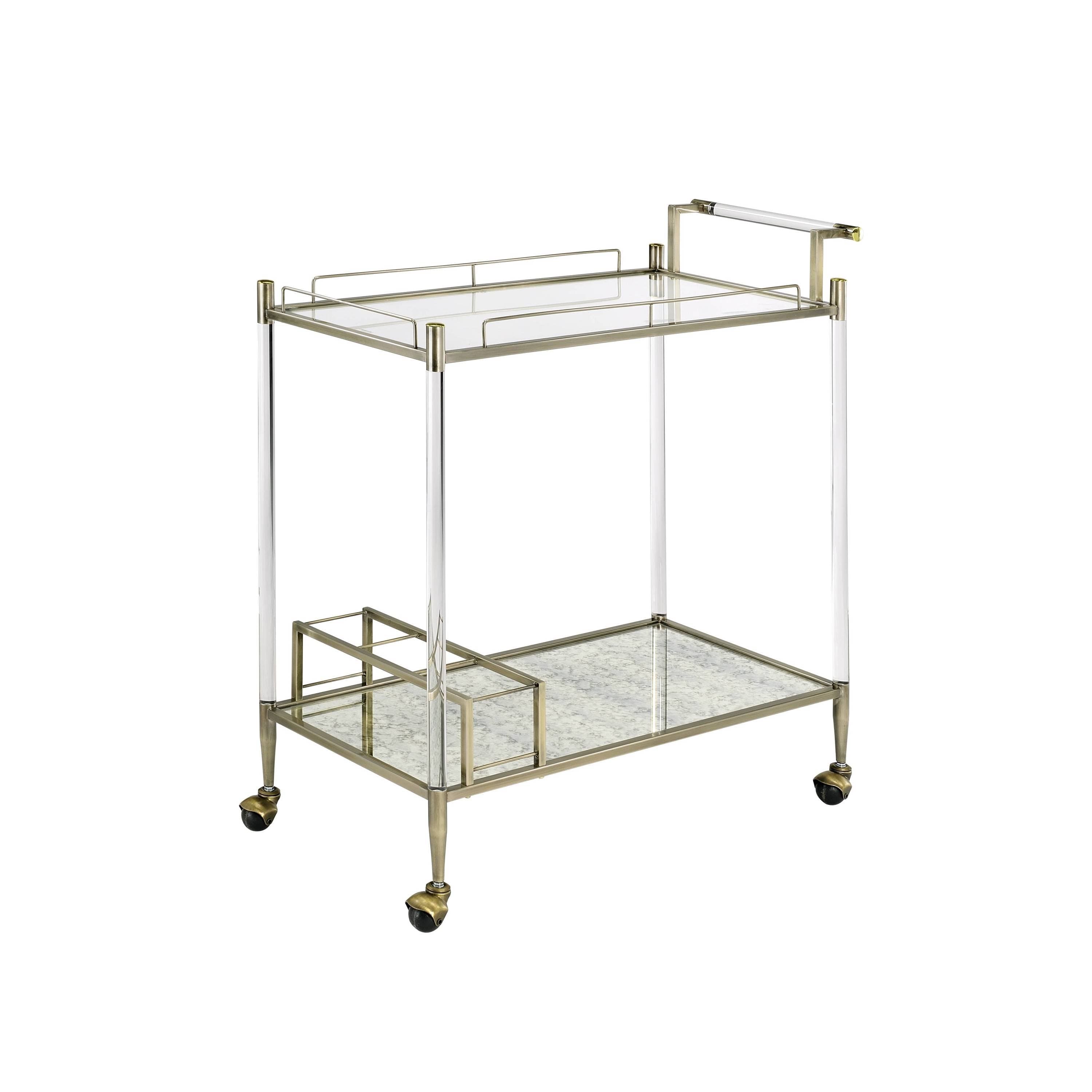 ACME Cirro Serving Cart in Antique Mirror & Wire Brass AC00160