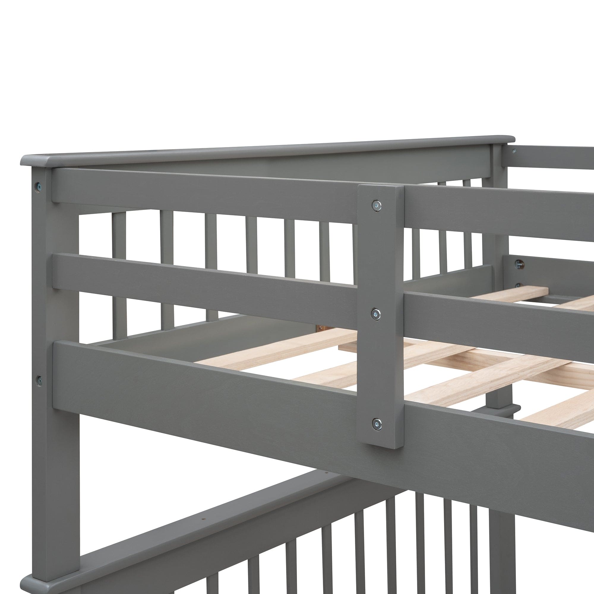 Stairway Full-Over-Full Bunk Bed with Storage and Guard Rail for Bedroom, Dorm, Gray(OLD SKU:LP000110AAE)