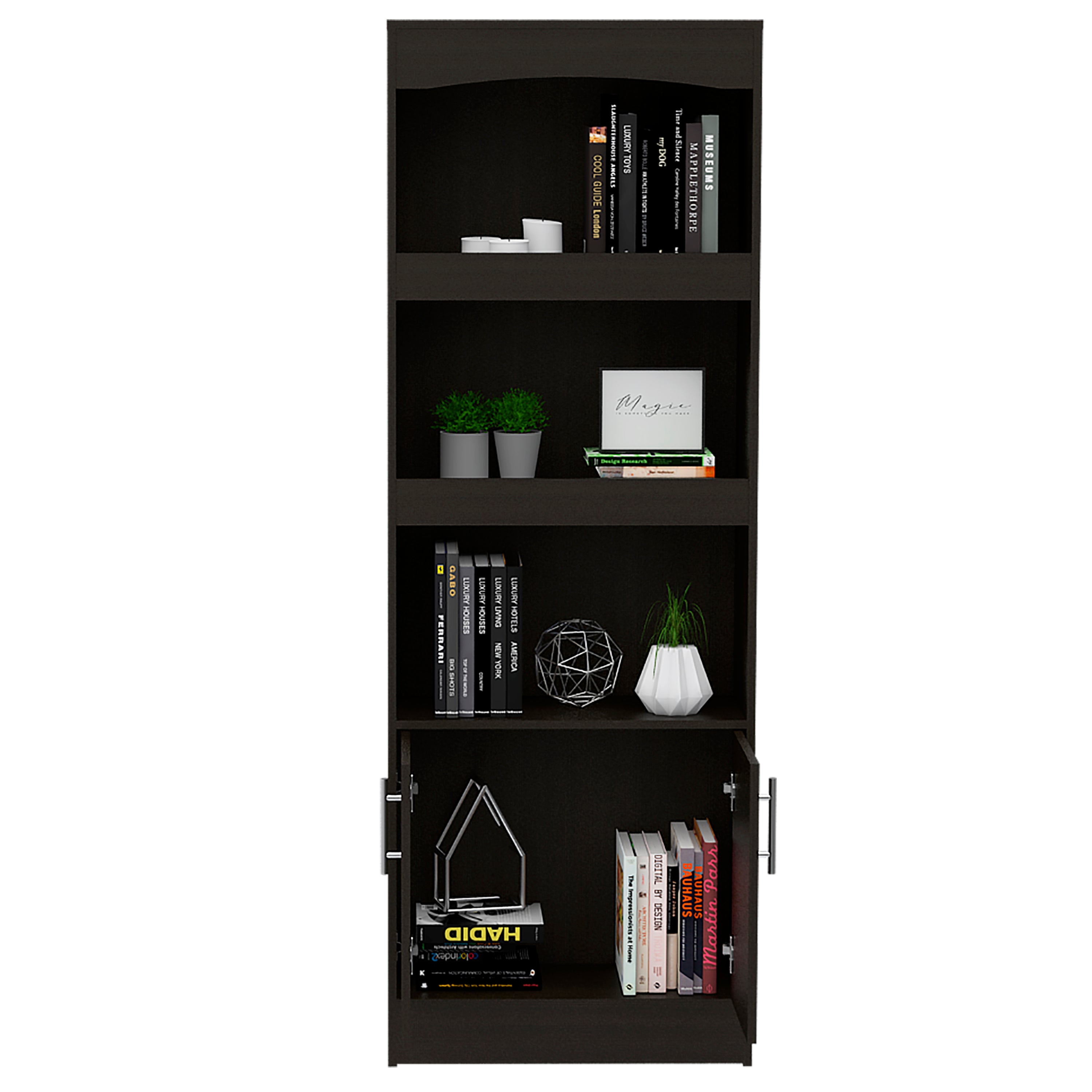 Bookcase Denver, Metal Hardware, Black Wengue Finish