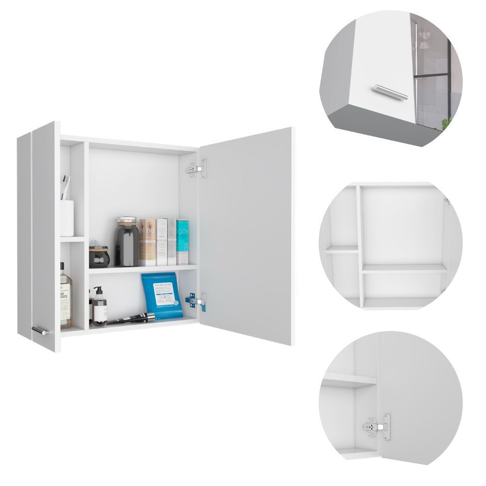 Medicine Cabinet Prague, Four Internal Shelves, Single Door, White Finish