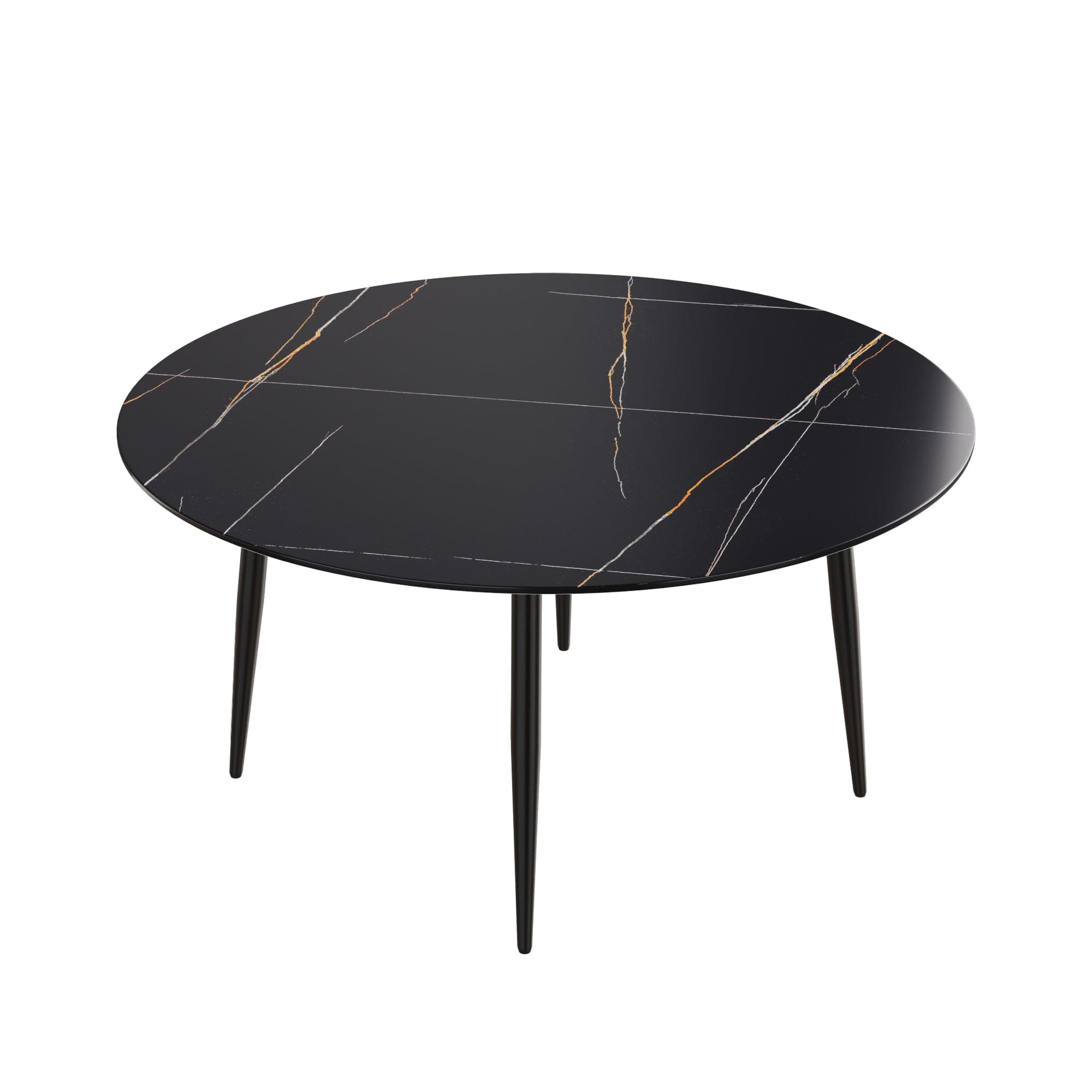 59.05"Modern man-made stone round black metal dining table-position for 6 people