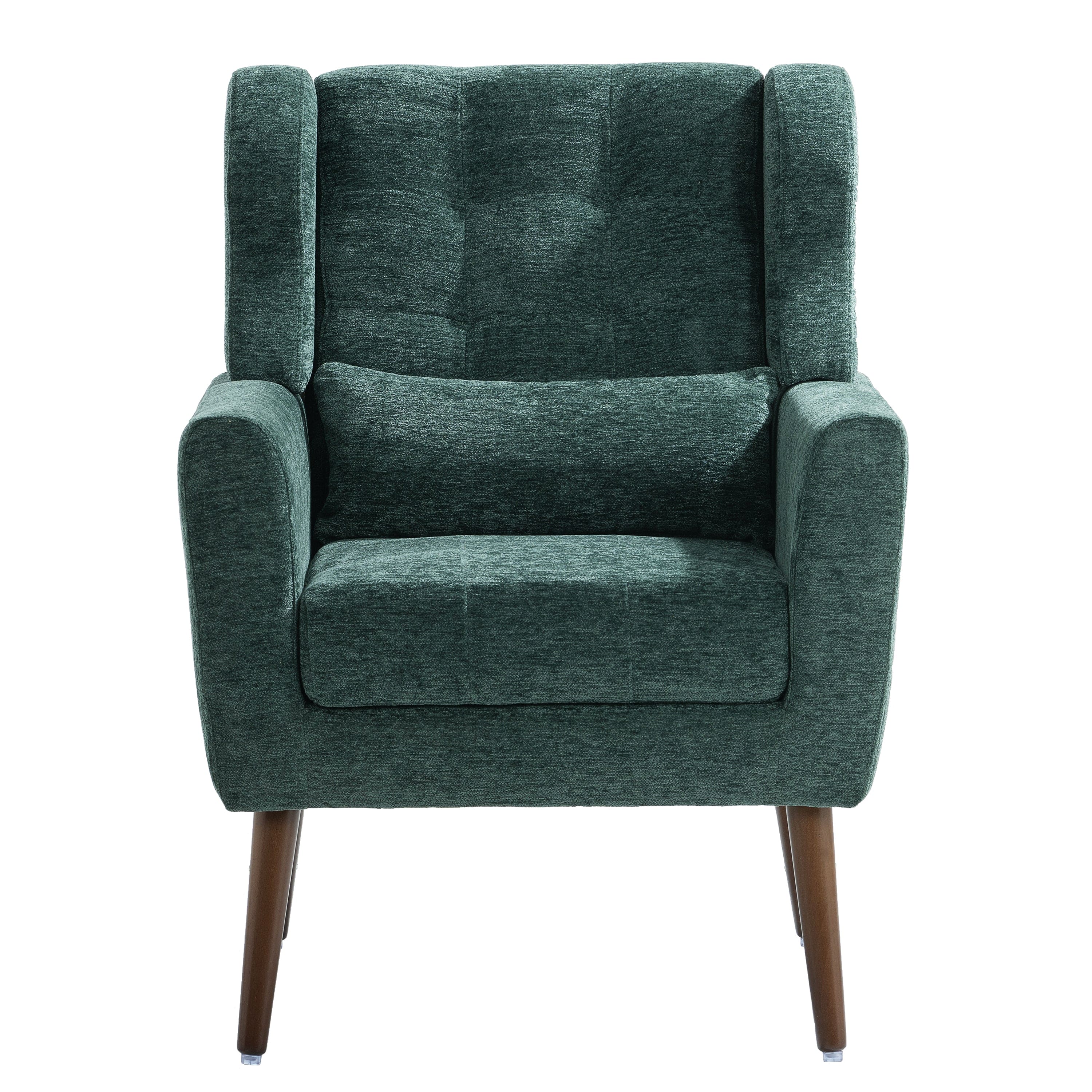 Modern Accent Chair Upholstered Foam Filled Living Room Chairs Comfy Reading Chair Mid Century Modern Chair with Chenille Fabric Lounge Arm Chairs Armchair for Living Room Bedroom (Blackish Green)