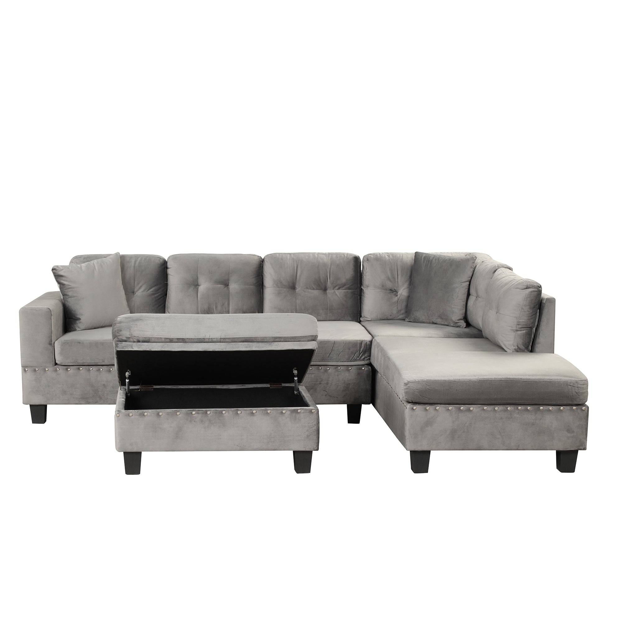 104.5" Modern Sectional Sofa with Storage Ottoman, L-Shape Couch with 2 Pillows and Cup Holder,Sectional Sofa with Reversible Chaise for Living Room,Gray