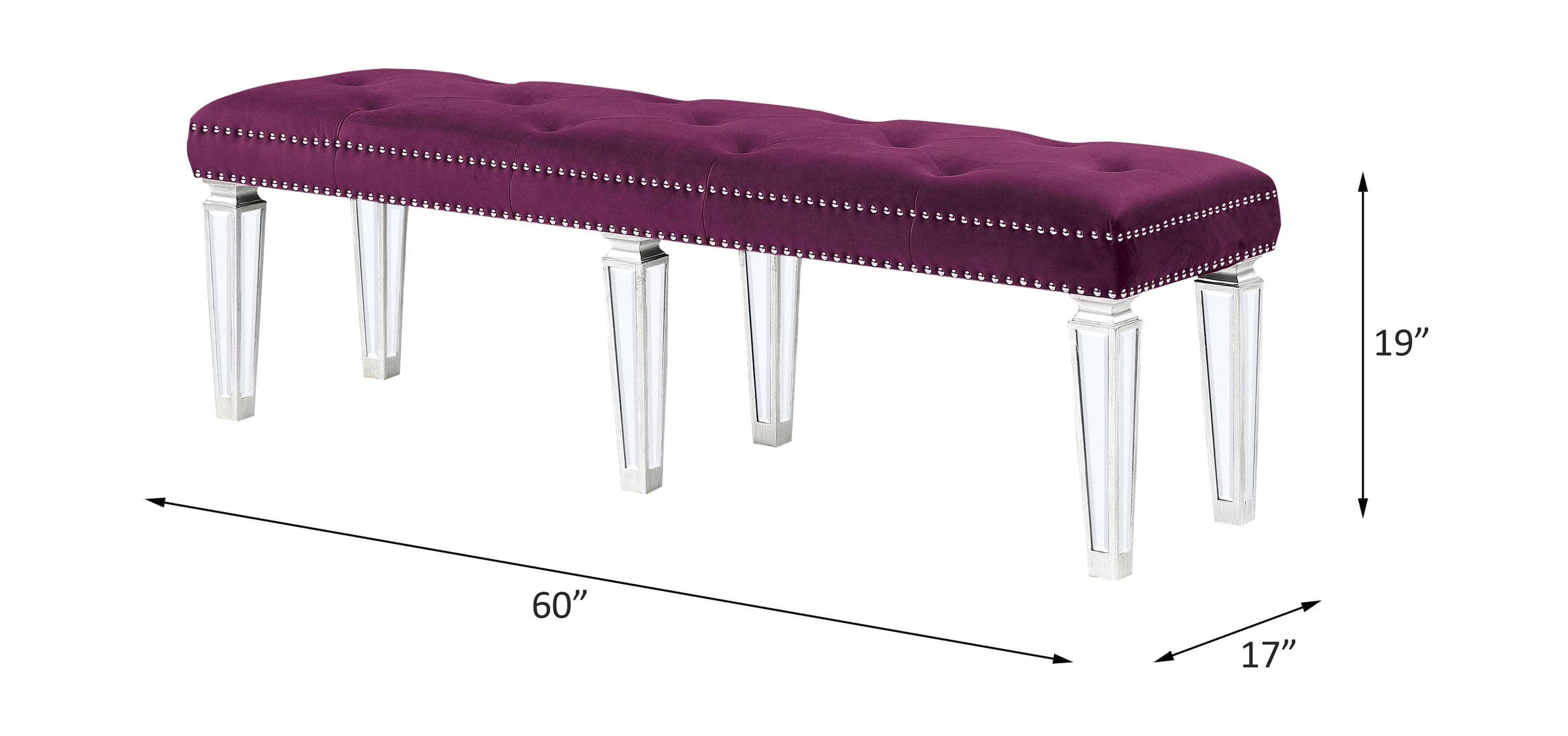 ACME Varian Bench• Burgundy Velvet & Mirrored  27377