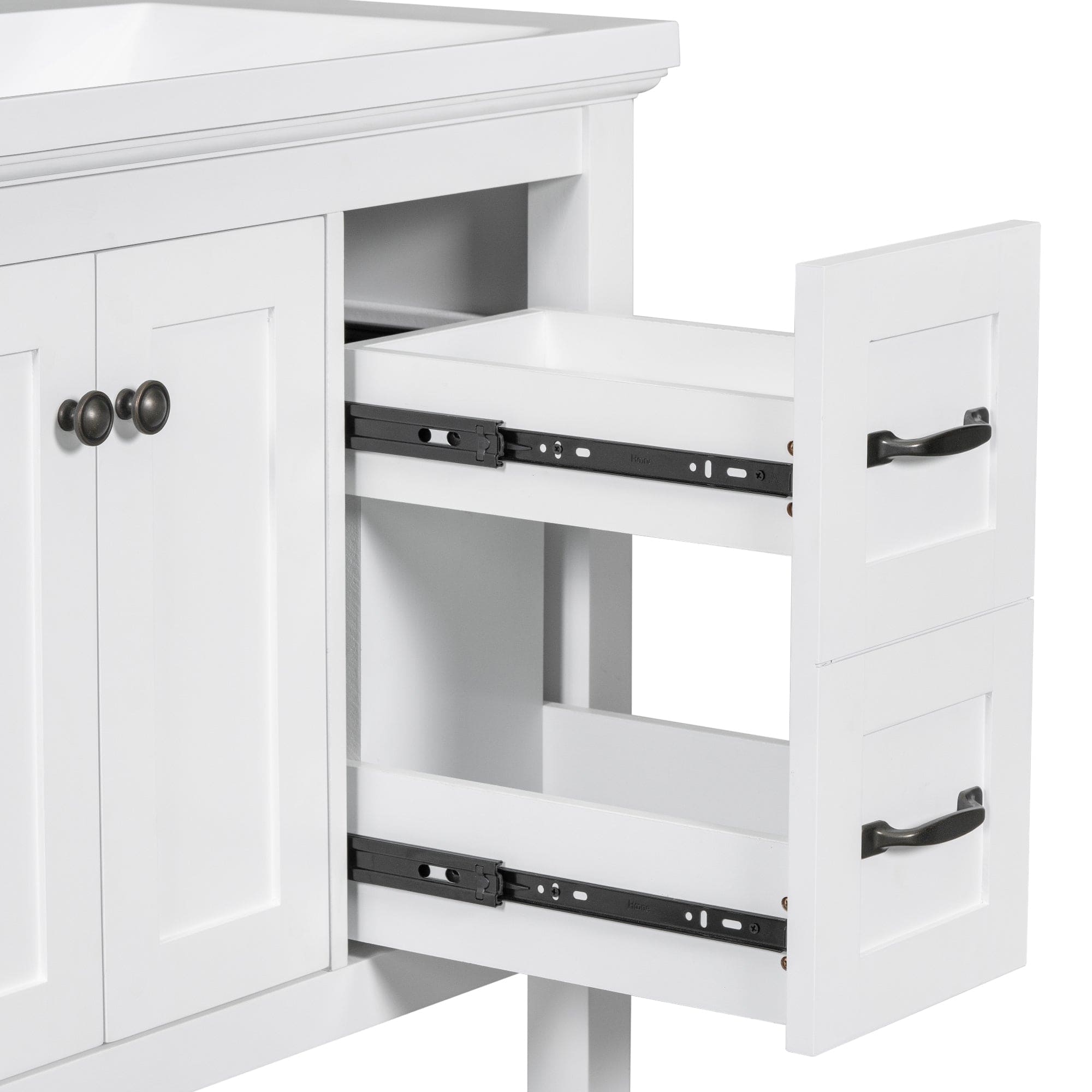 30" Bathroom Vanity with Ceramic Sink Top, Vanity Cabinet with Multi-Functional Drawer, Solid Wood Legs, White