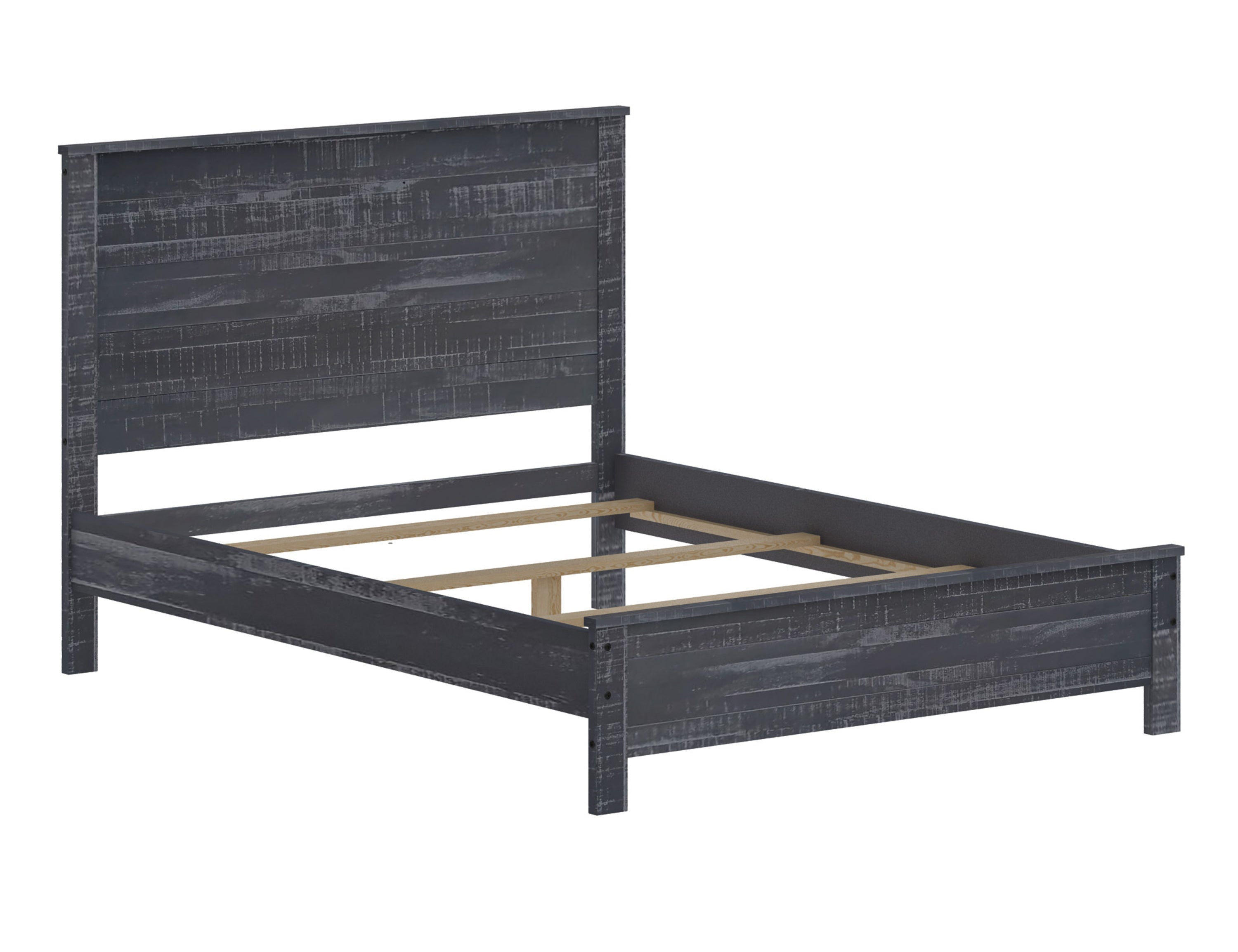 Yes4wood Albany Solid Wood Grey Bed, Modern Rustic Wooden Queen Size Bed Frame Box Spring Needed