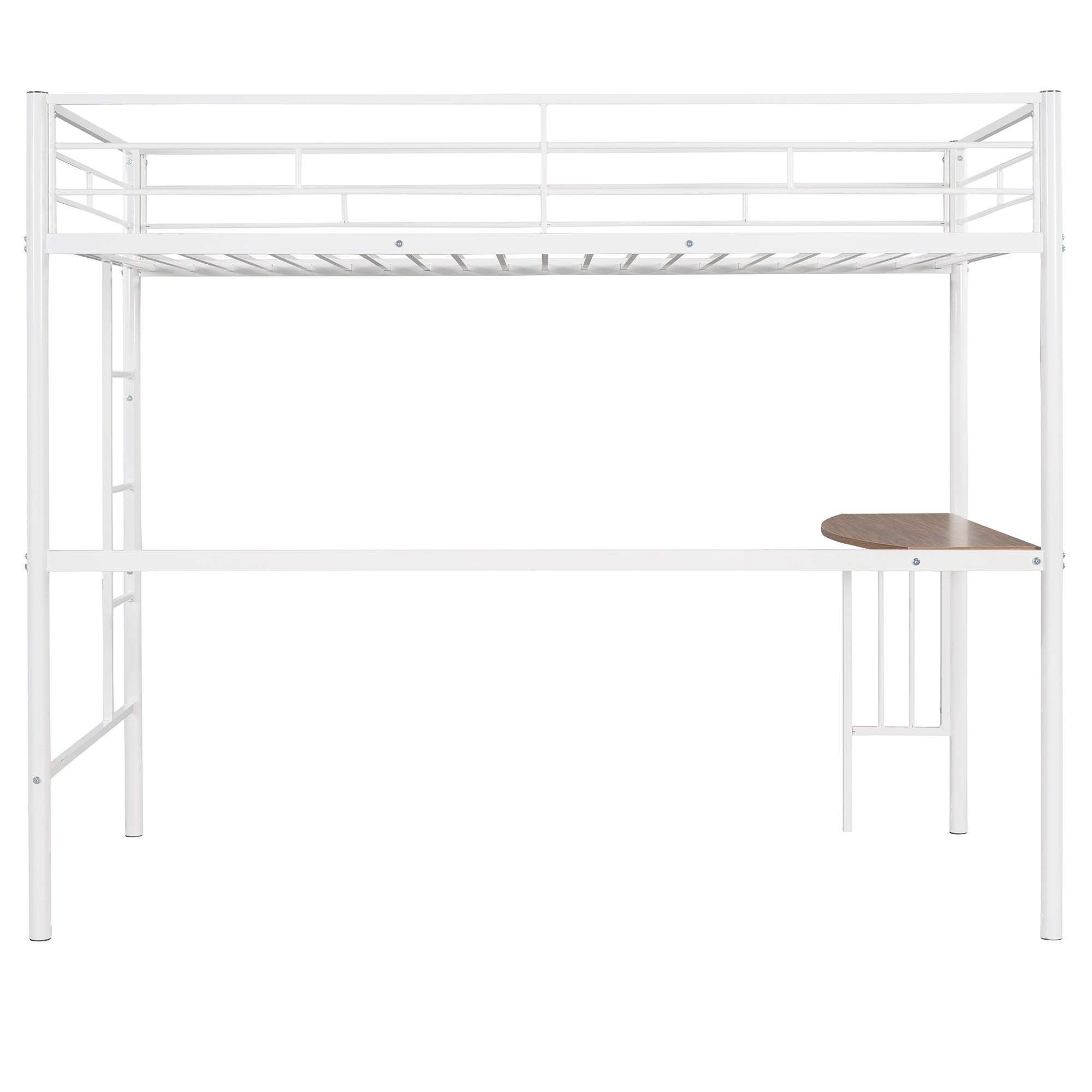 Twin Metal Bunk Bed with Desk, Ladder and Guardrails, Loft Bed for Bedroom, White(OLD SKU : MF195191AAK)