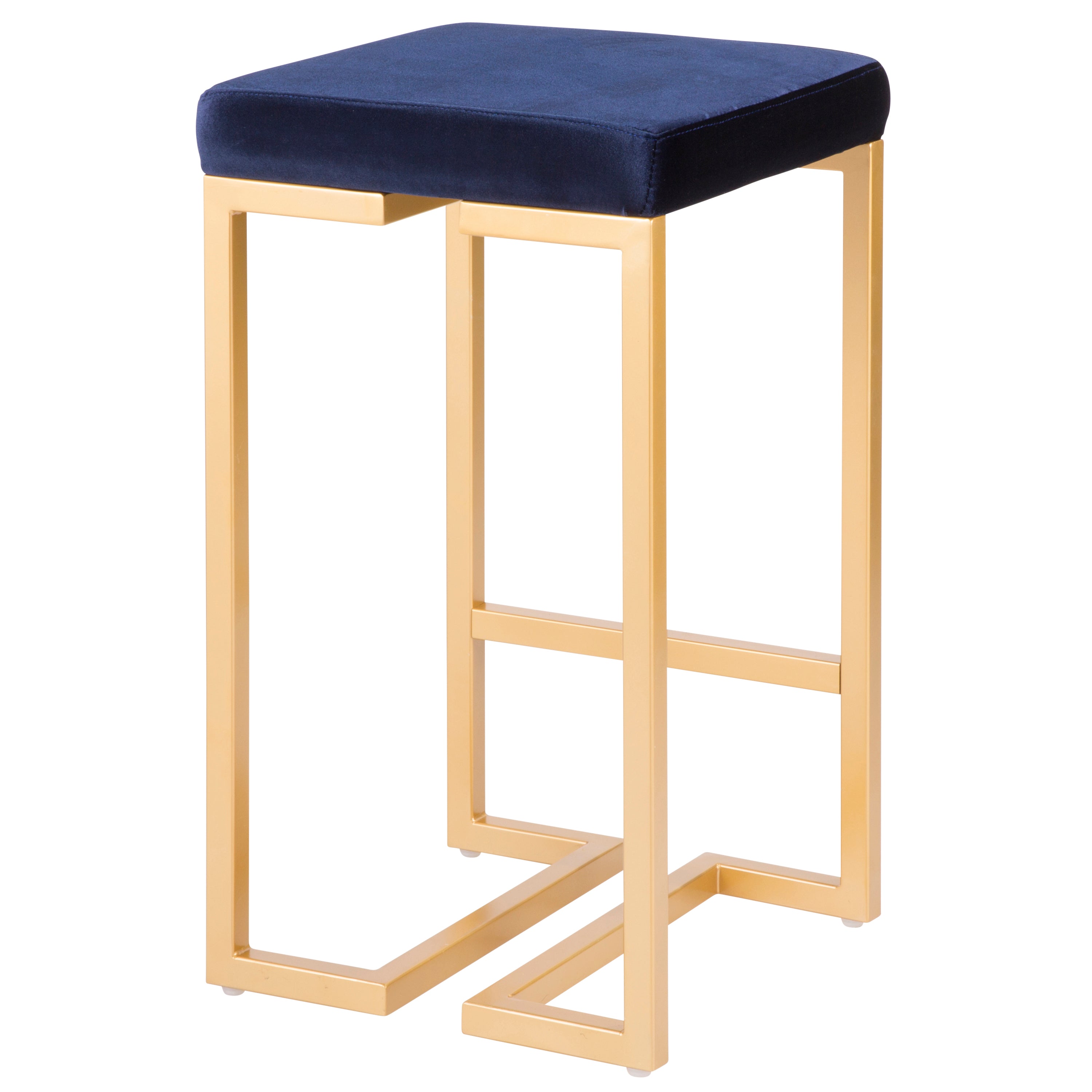 Midas 26" Contemporary-Glam Counter Stool in Gold with Blue Velvet Cushion by LumiSource - Set of 2