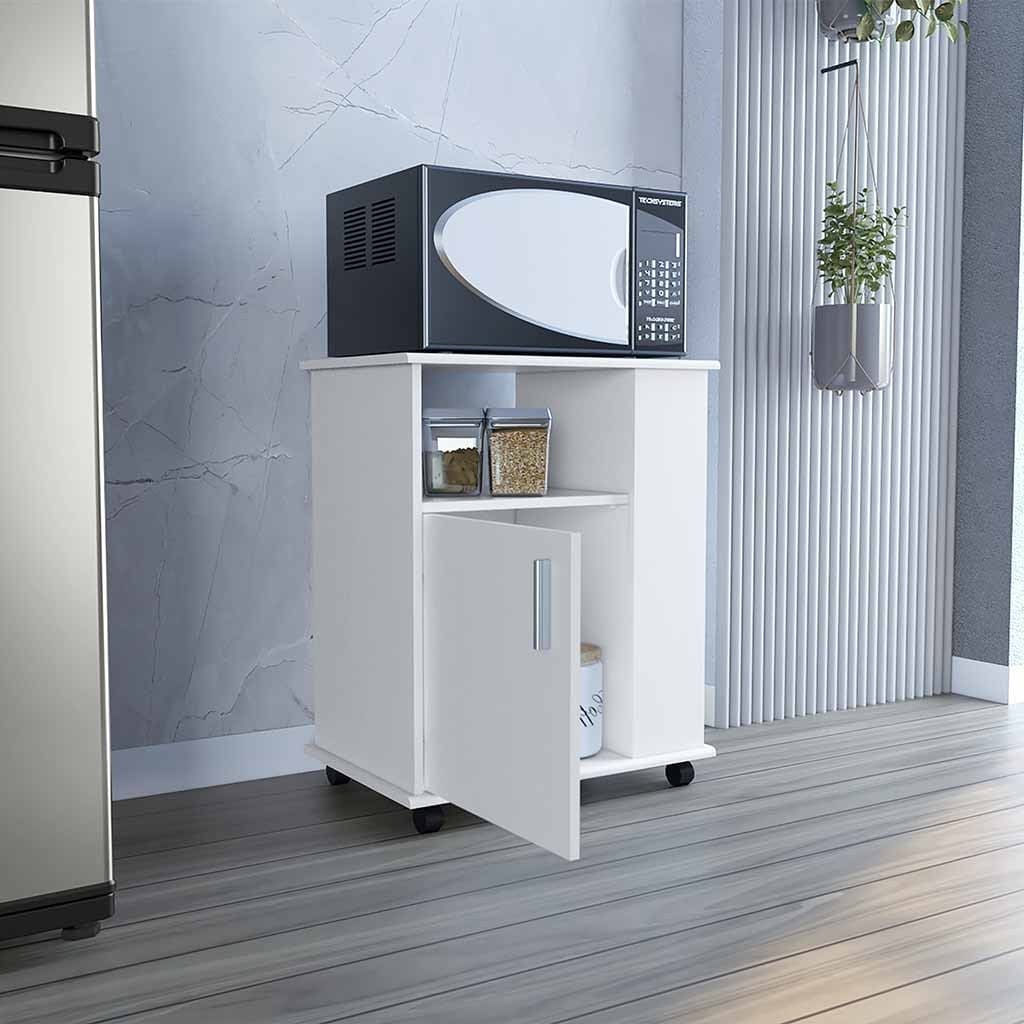 Kitchen Cart Newark, Three Side Shelves, White Finish