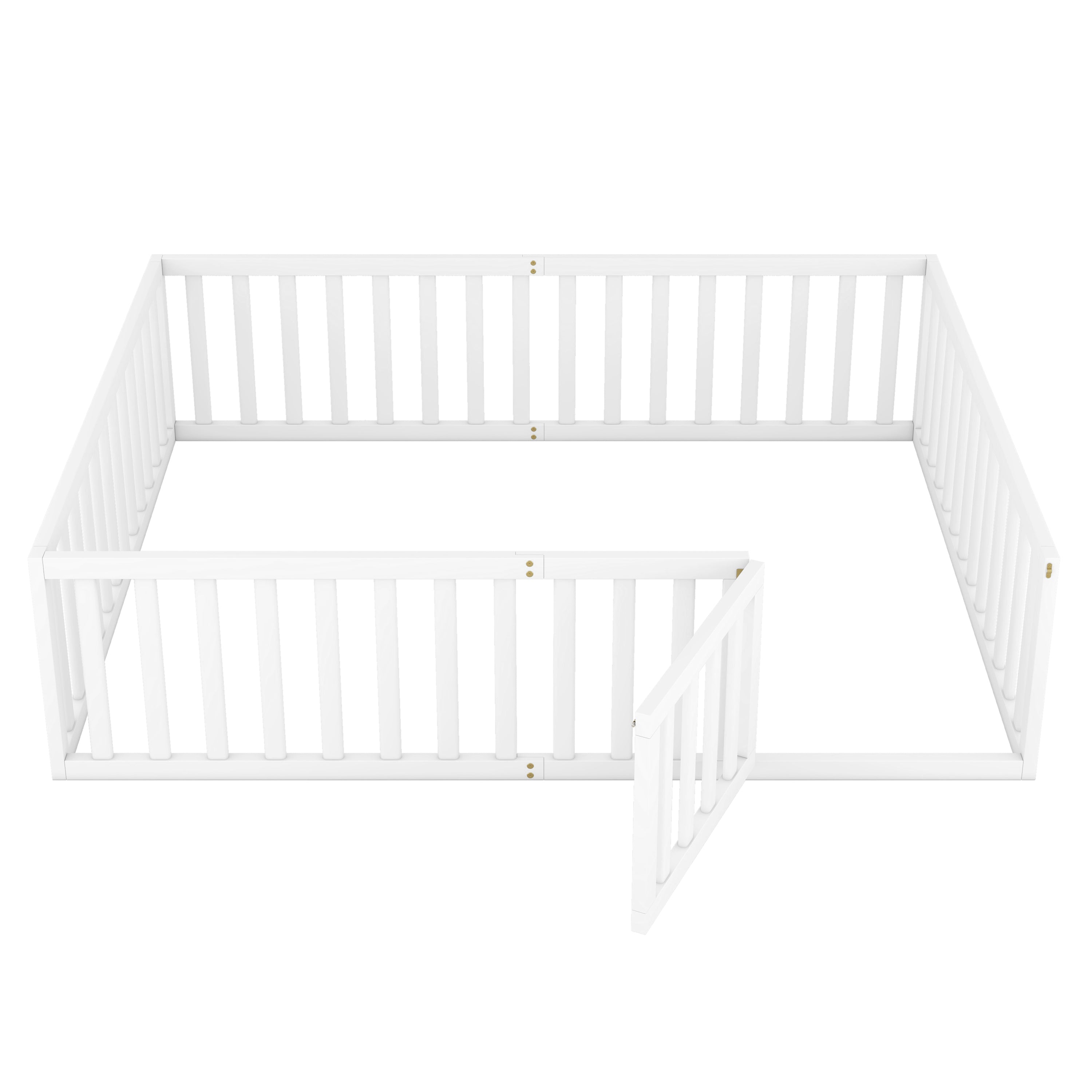 Queen  Size Wood Floor Bed Frame with Fence and Door, White(OLD SKU:WF289663AAK)