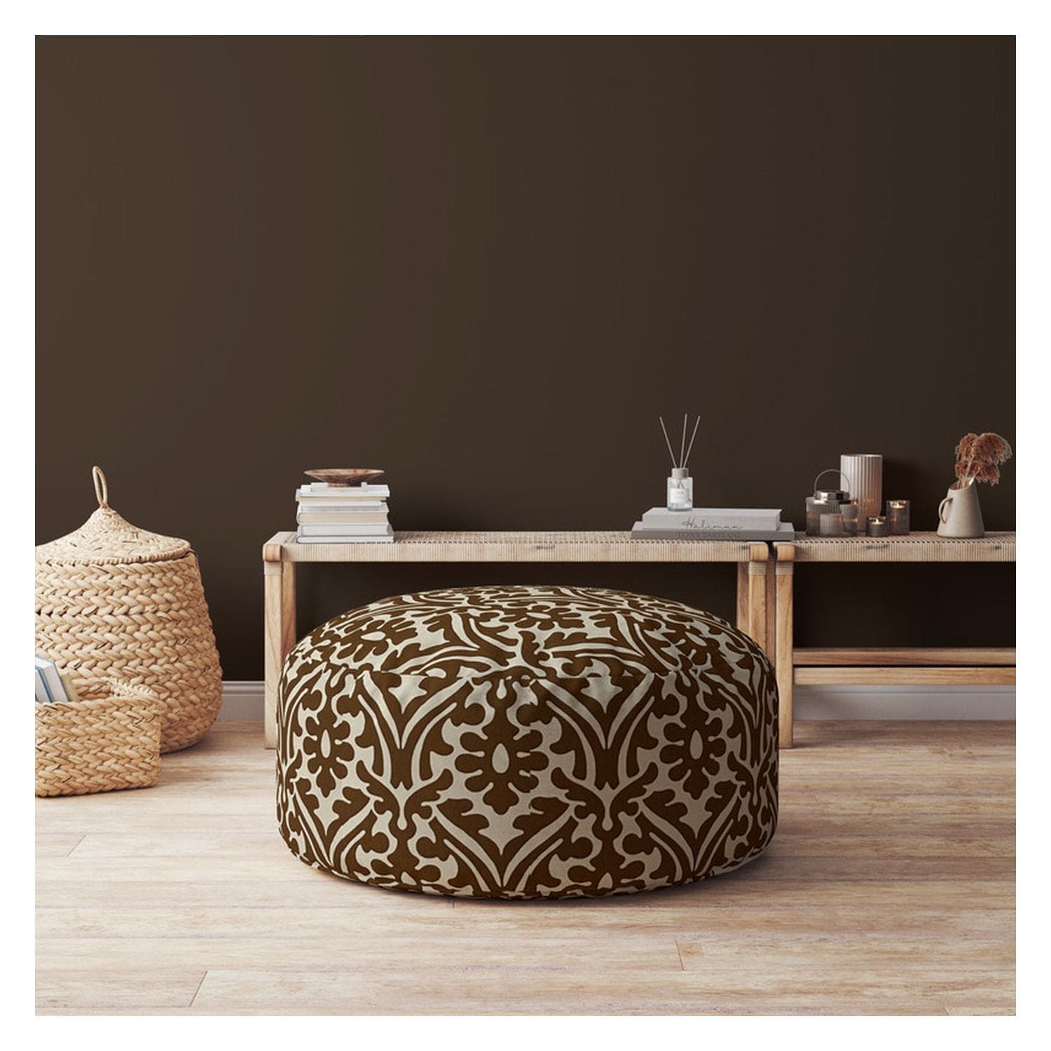 Indoor VICTORIA Caramel Round Zipper Pouf - Cover Only - 24in dia x 20in tall