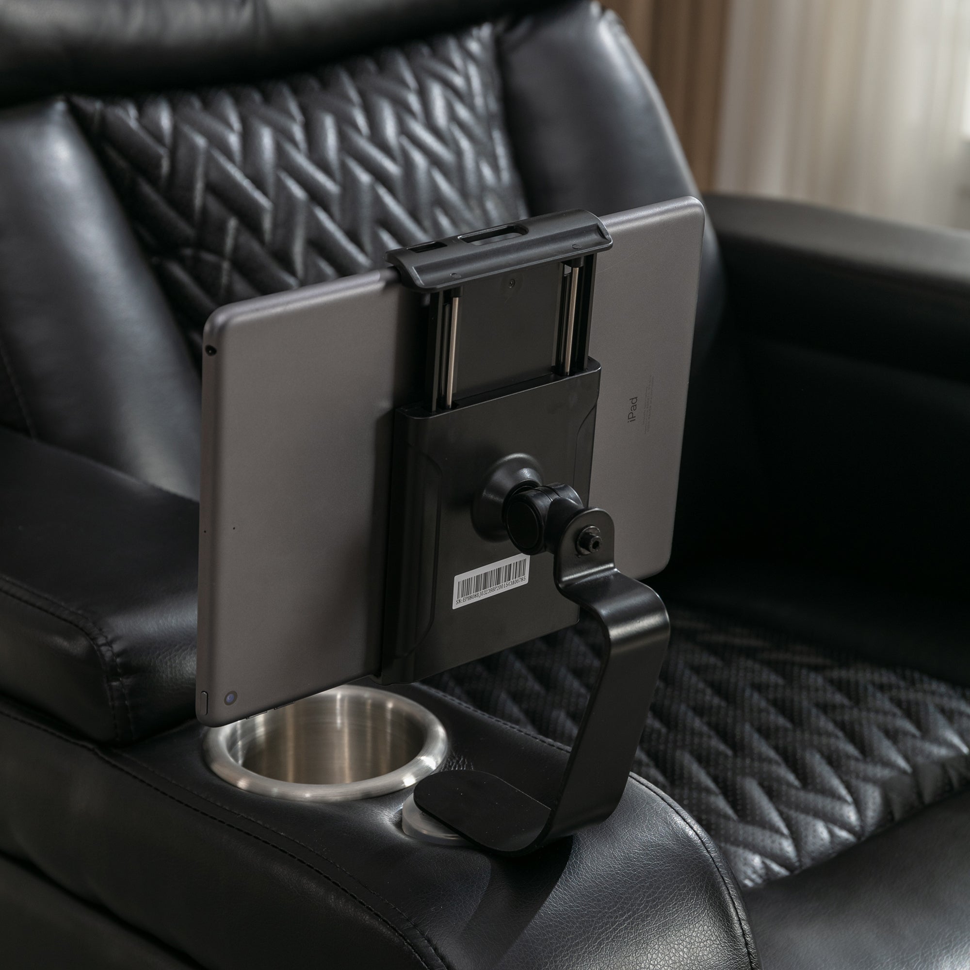 270 Degree Swivel PU Leather Power Recliner Individual Seat Home Theater Recliner with  Comforable Backrest, Tray Table,  Phone Holder, Cup Holder,  USB Port, Hidden Arm Storage for Living Room, Black