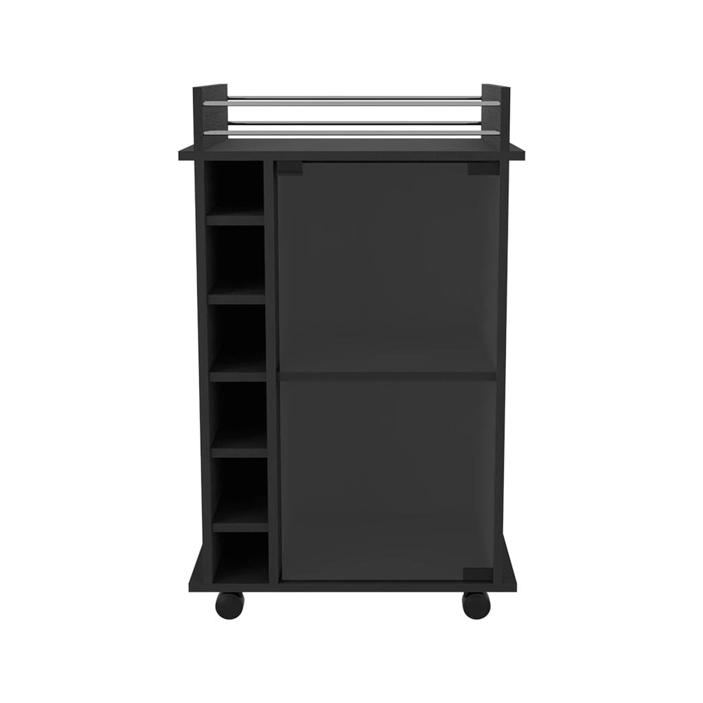 Bar Cart Baltimore, Two Tier Cabinet With Glass Door, Six Wine Cubbies, Black Wengue Finish