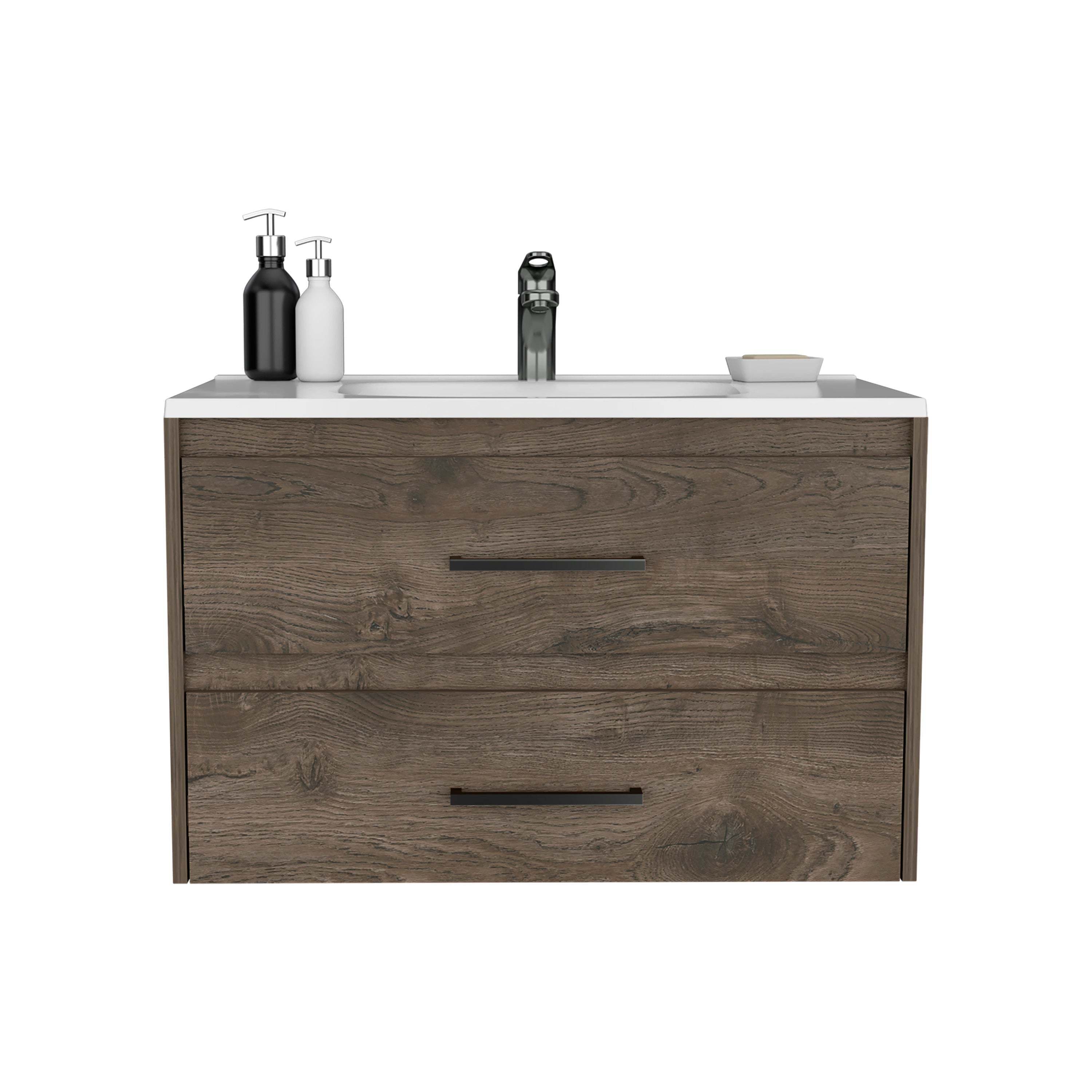 DEPOT E-SHOP Cardova Floating Vanity Bathroom with 2-Drawers, Dark Brown / White