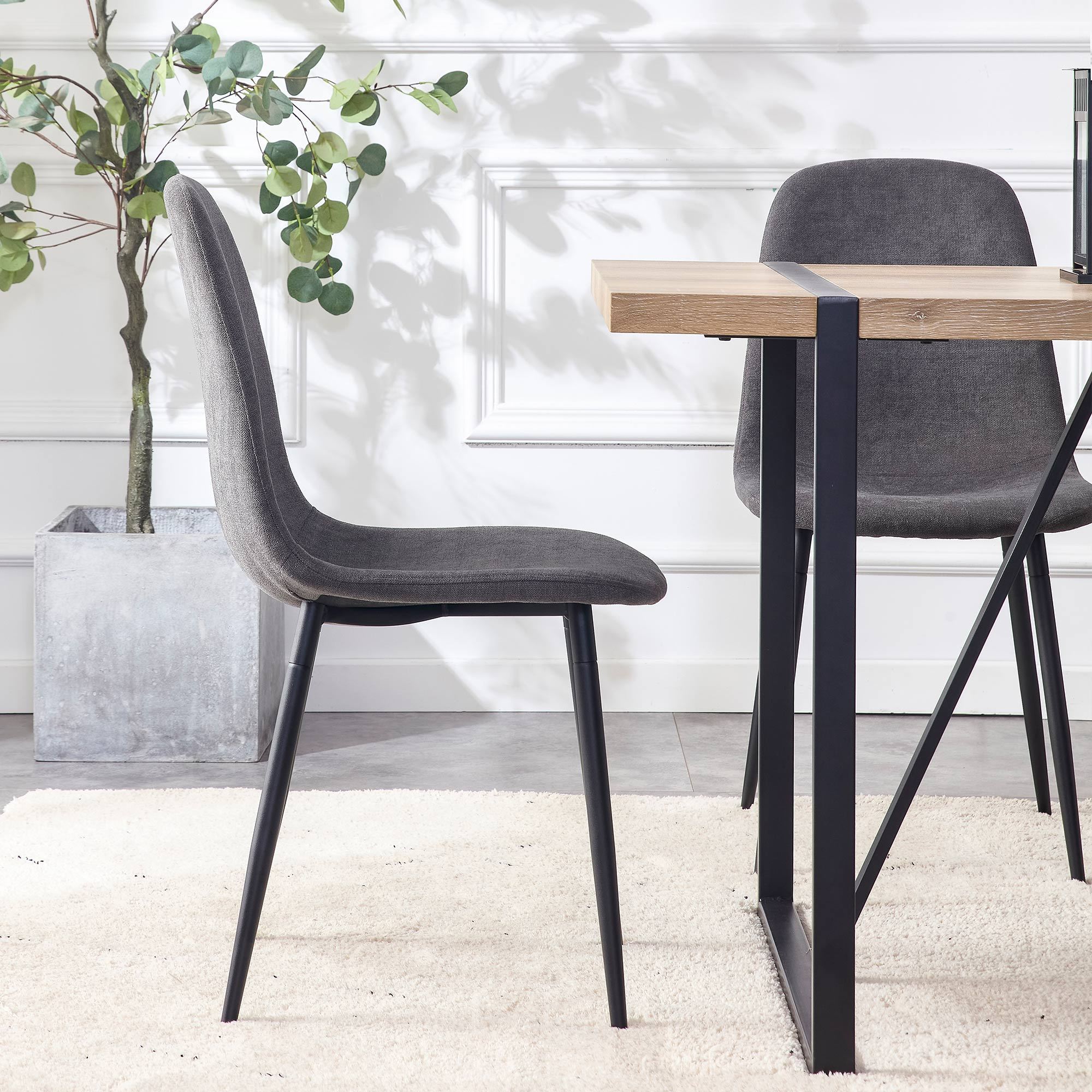 A set of 6 modern medieval style restaurant cushioned side chairs with soft linen fabric cushions and black metal legs, suitable for kitchen, lounge, and farmhouses.B0501A