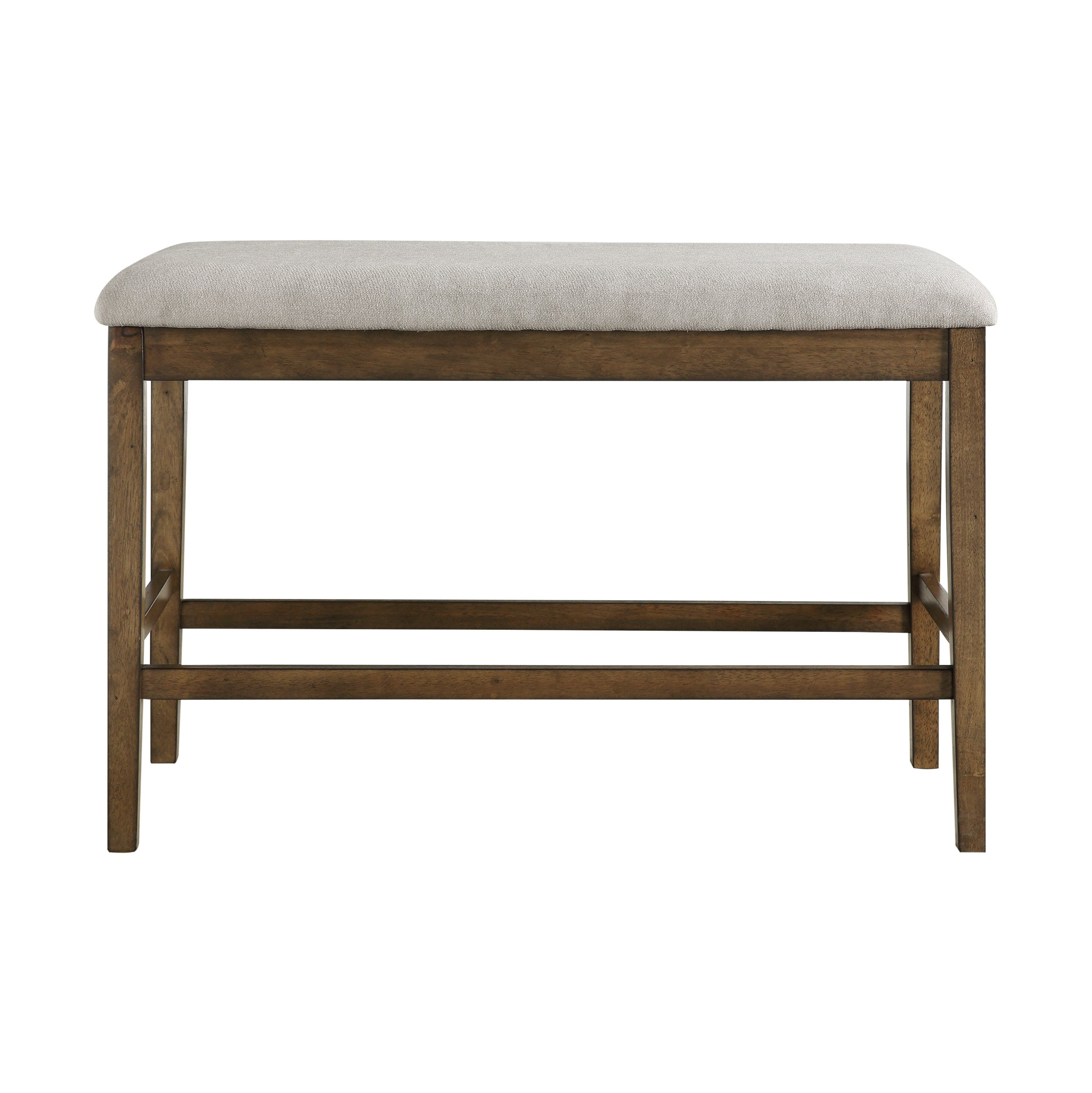 Wooden Frame Counter Height Bench Light Oak Finish Mindy Veneer Gray Textured Fabric Upholstery Dining Room Furniture