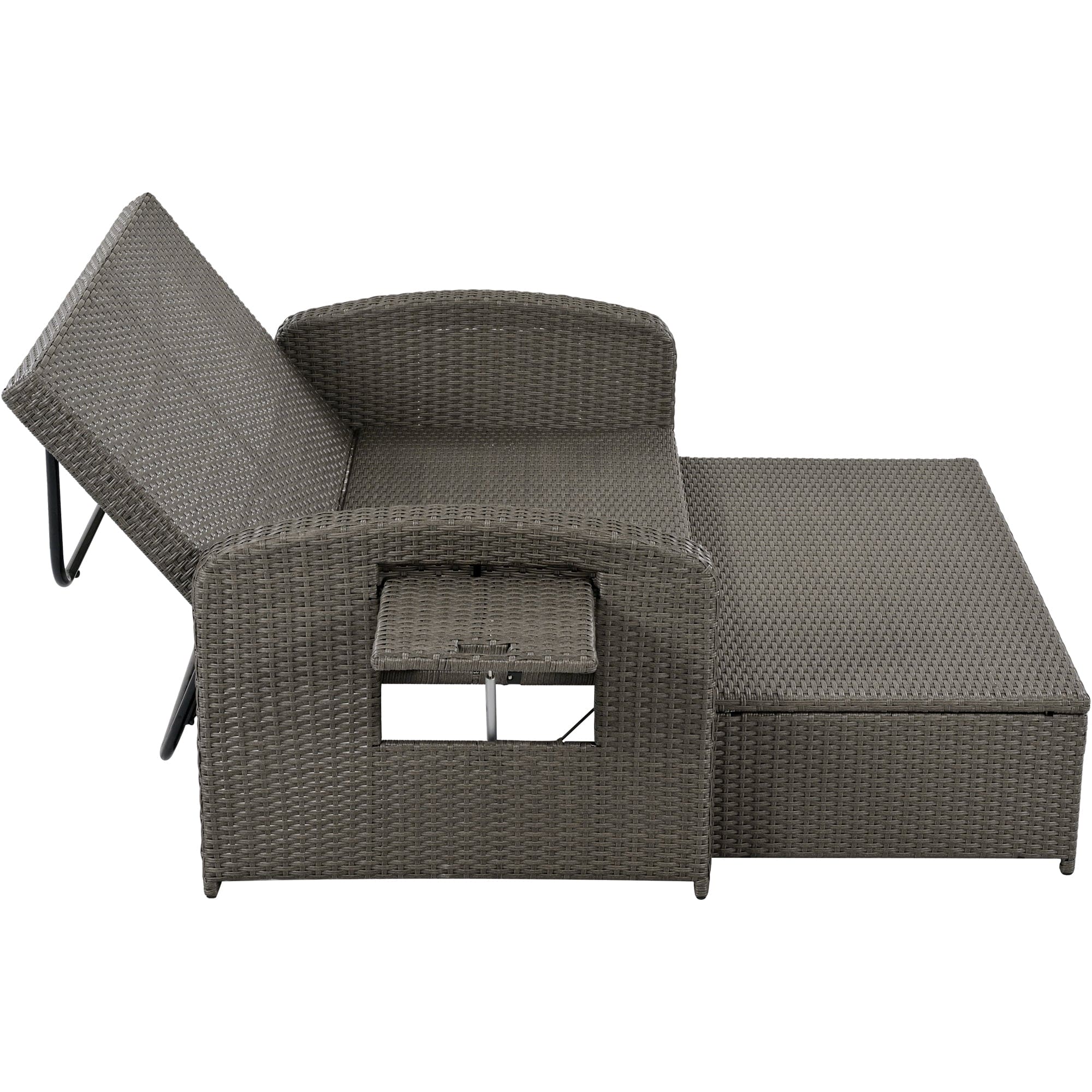 TOPMAX PE Wicker Rattan Double Chaise Lounge, 2-Person Reclining Daybed with Adjustable Back and Cushions, Free Furniture Protection Cover,Gray