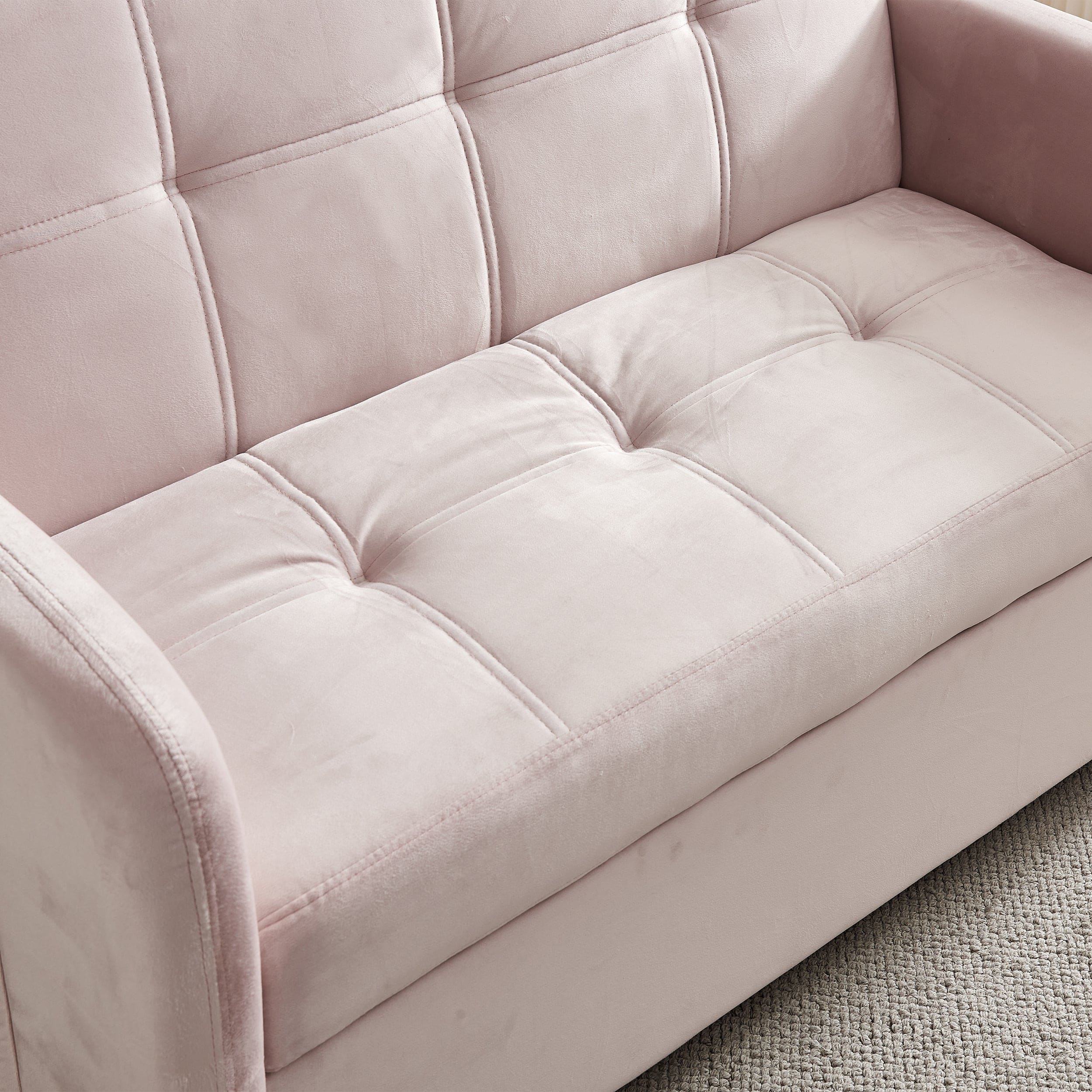 55.5" Twins Pull Out Sofa Bed  Pink Velvet