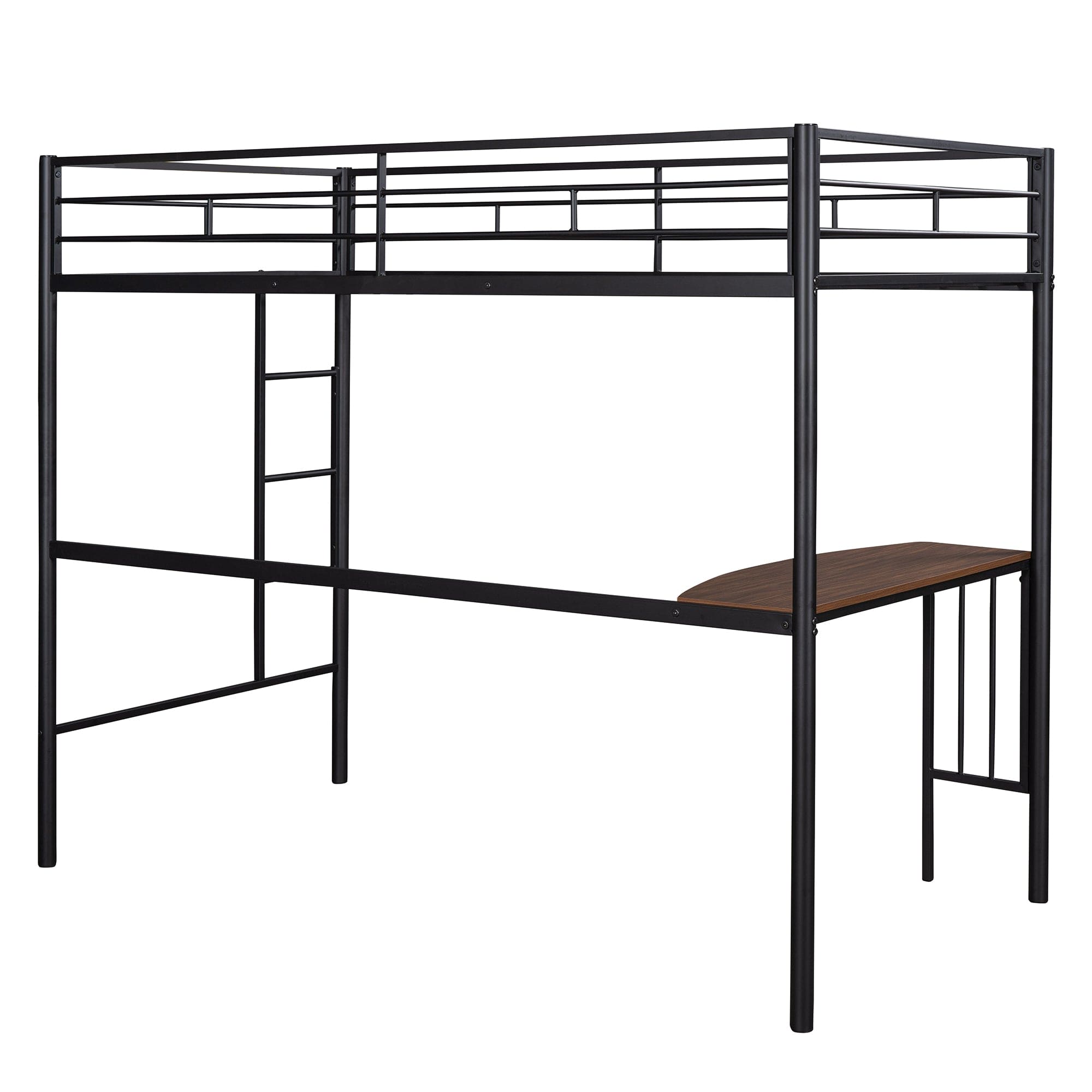 Twin Metal Bunk Bed with Desk, Ladder and Guardrails, Loft Bed for Bedroom, Black(OLD SKU : MF195191AAB)