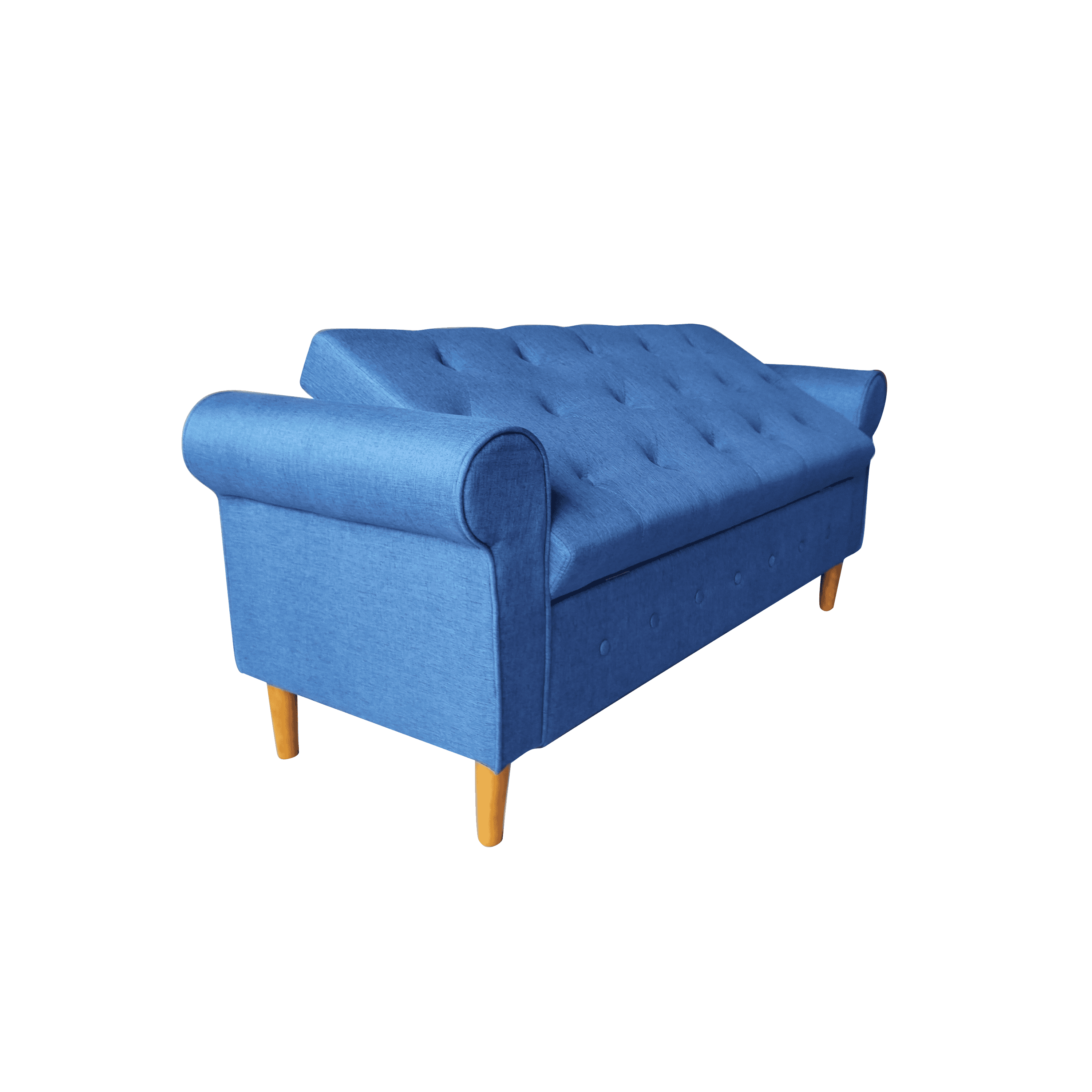 62" Bedroom Tufted Button Storage Bench, Linen Upholstered Ottoman, Window Bench, Rolled Arm Design for Bedroom, Living Room, Foyer (Blue)