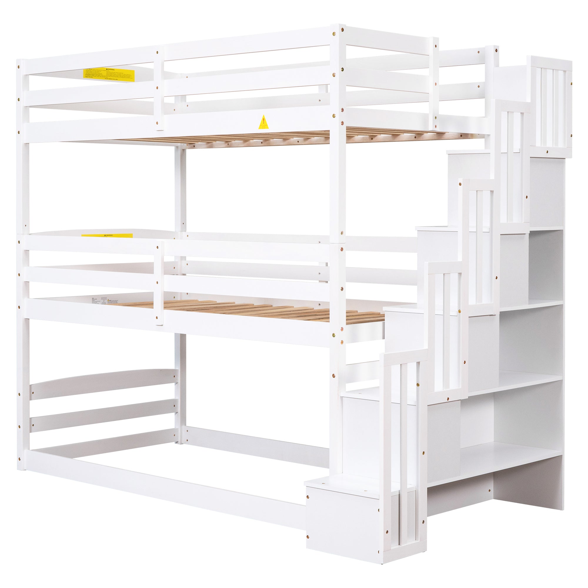 Twin Size Triple Bunk Bed with Storage Staircase,Separate Design,White