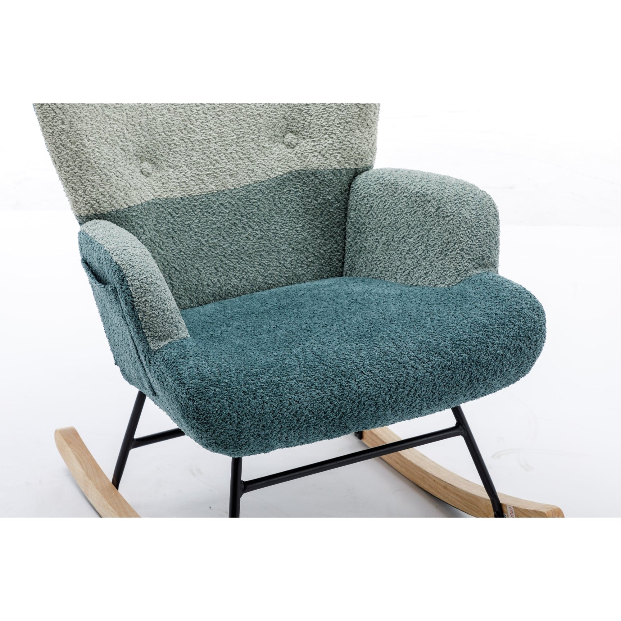 Modern Patchwork Accent Chair with Solid Wood Armrest and Feet, Mid-Century Modern Accent Sofa, Fabric Sofa Chair for Living Room Bedroom Studio, Comfy Side Armchair for Bed, (Green+Dark Green)