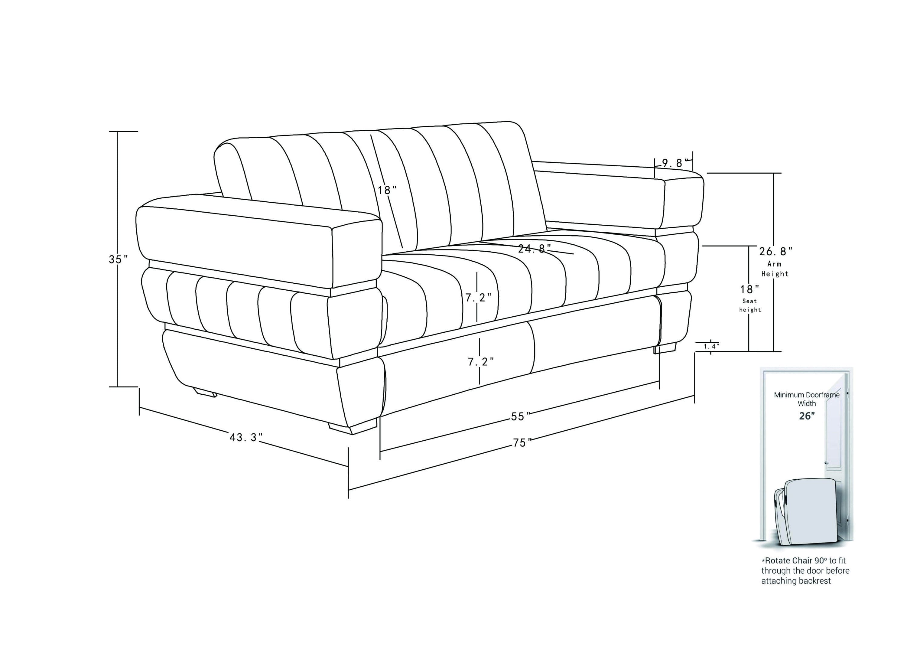 Global United Top Grain Italian Leather  Loveseat