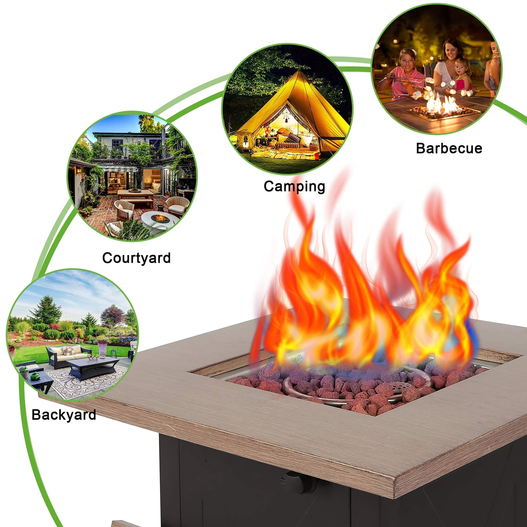 28inch Outdoor Gas Fire Pit Table , 48,000 BTU, Square Outdside Propane Patio Firetable, ETL Certification, Bionic Wood Grain Lid, for Backyard, Garden, Party, Deck, Courtyard