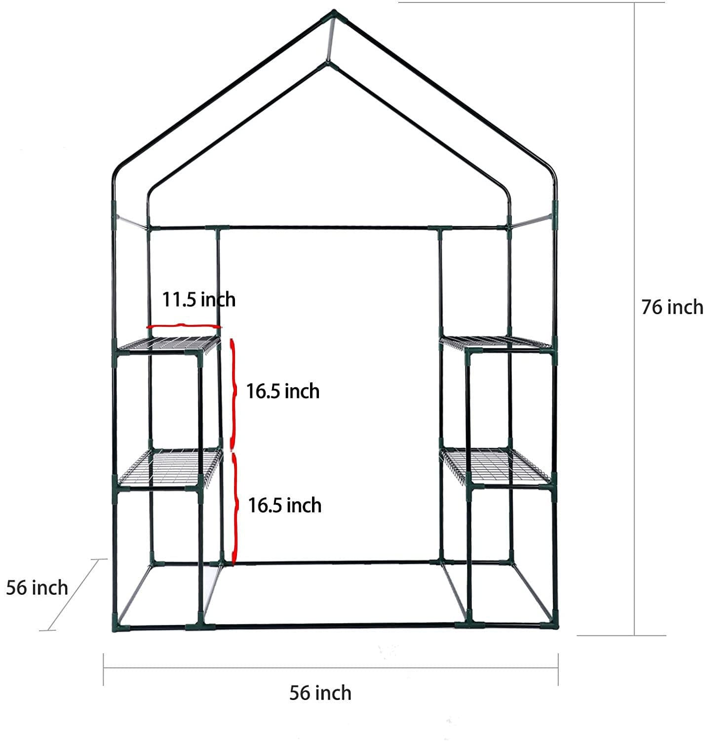 Outdoor 56" W x 56" D x 76" H Green House ,Walk-in Plant Gardening Greenhouse With 2 Tiers 8 Shelves(Transparent Cover)