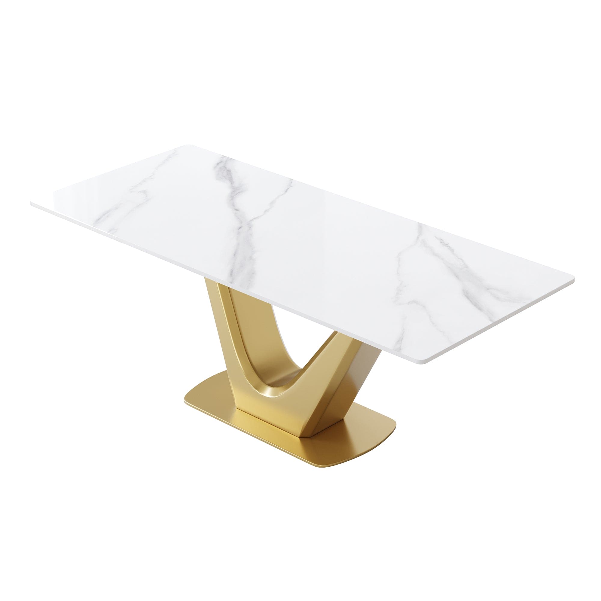 70.84 "modern artificial stone white panel golden V-shaped metal legs-can accommodate 6-8 people.