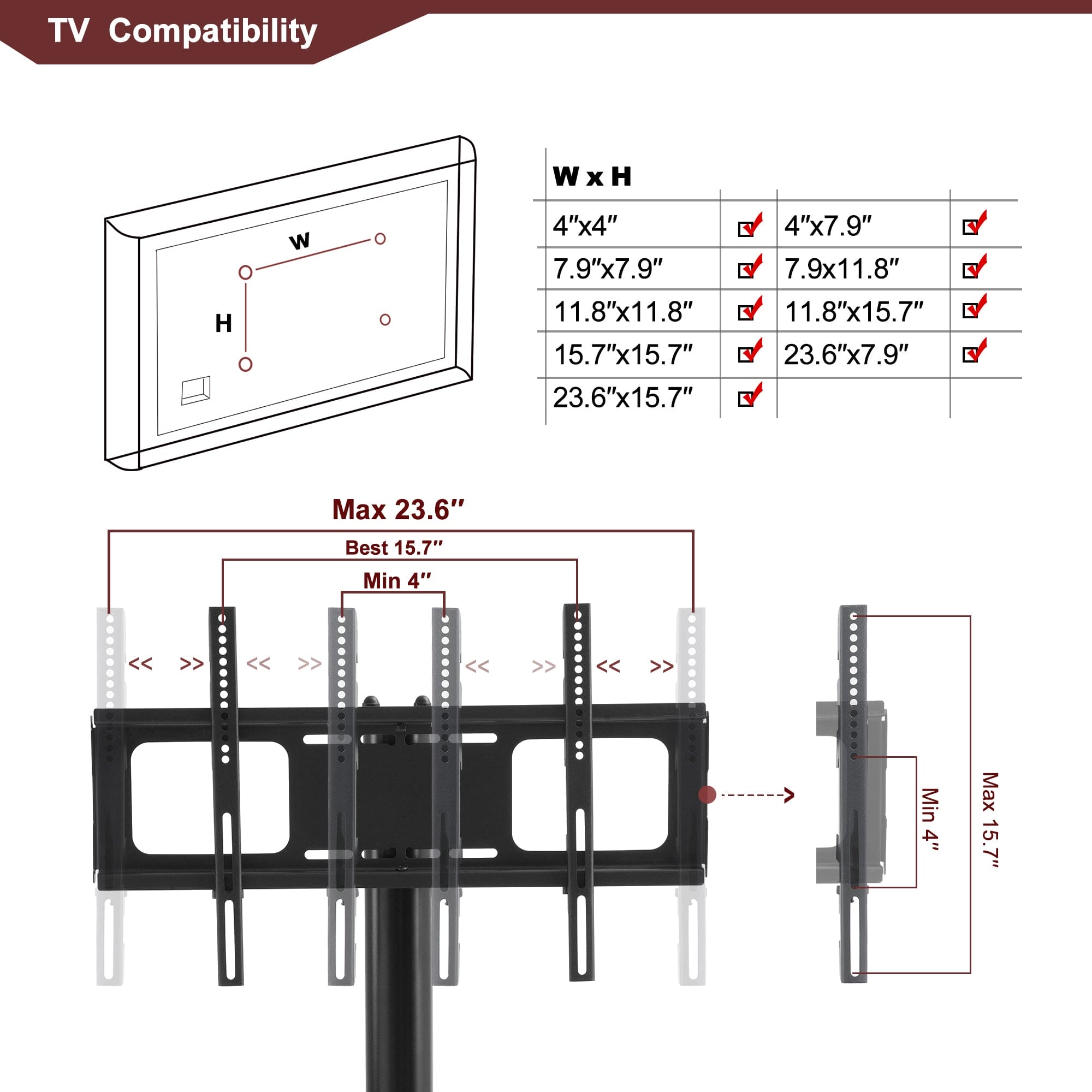 35.4 inch Black Multi-function TV Stand Height Adjustable Bracket Swivel 3-Tier