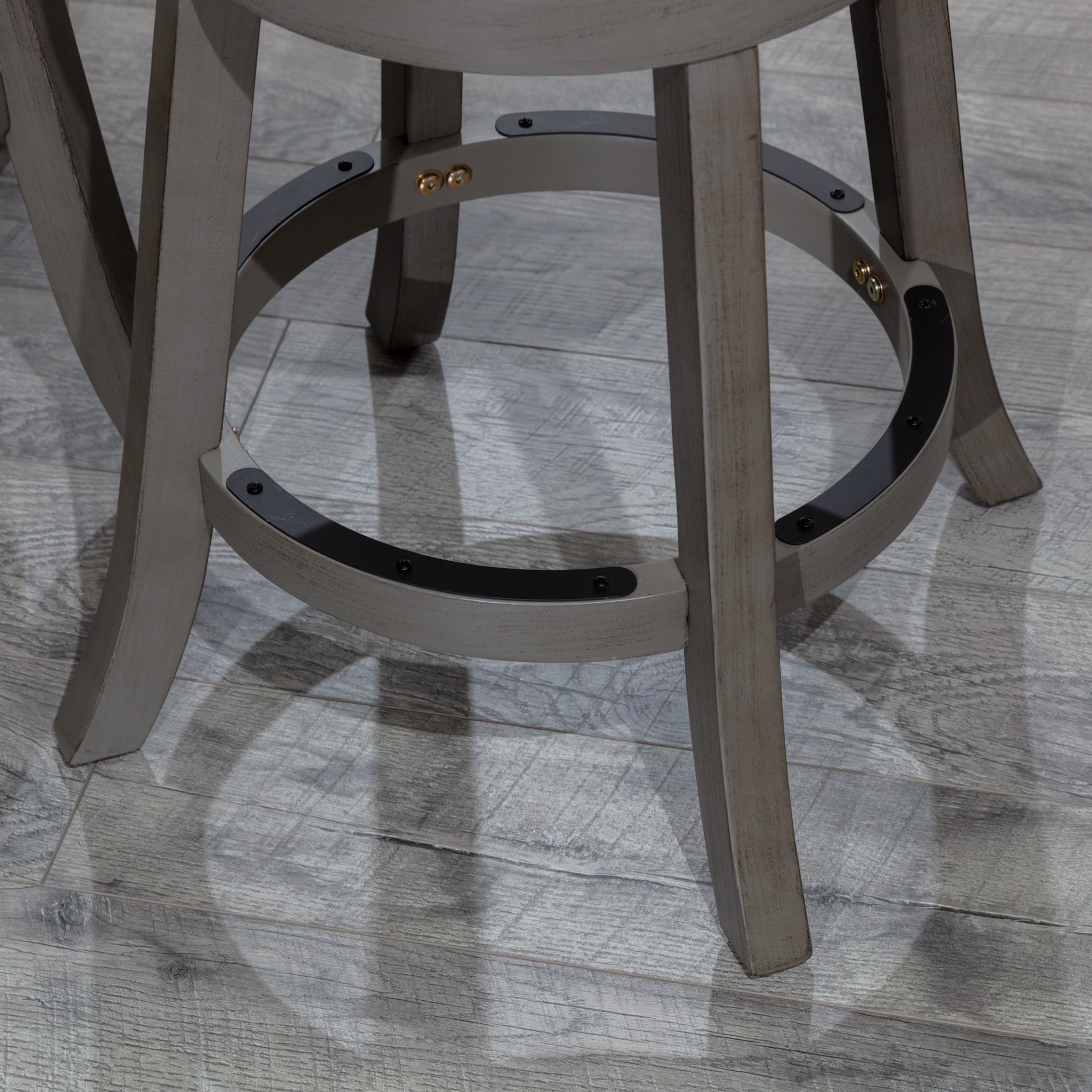 24" Counter Stool, Weathered Gray, Black Leather Seat