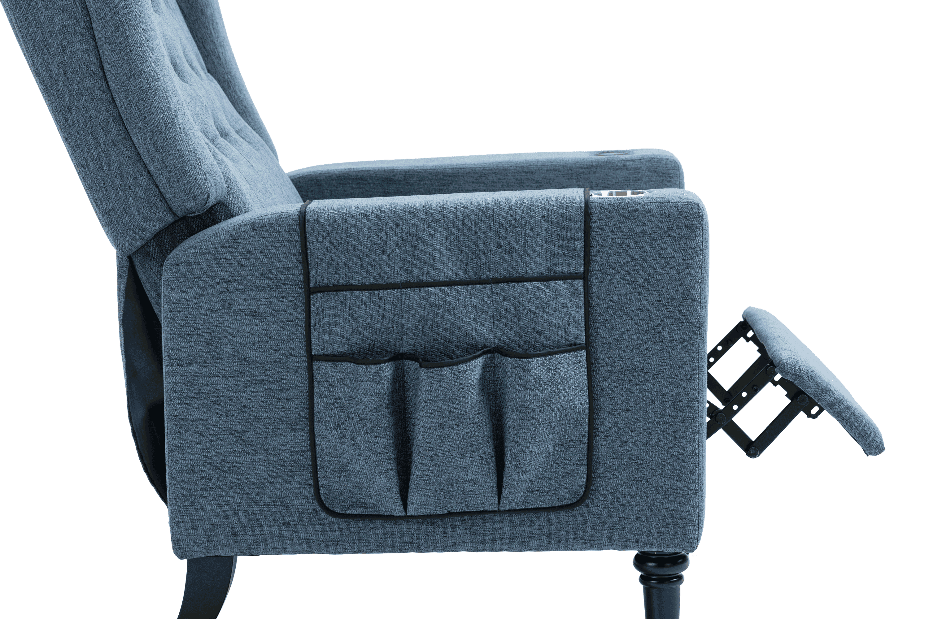 Arm Pushing Recliner Chair, Modern Button Tufted Wingback Push Back Recliner Chair, Living Room Chair Fabric Pushback Manual Single Reclining Sofa Home Theater Seating for Bedroom,Navy Blue