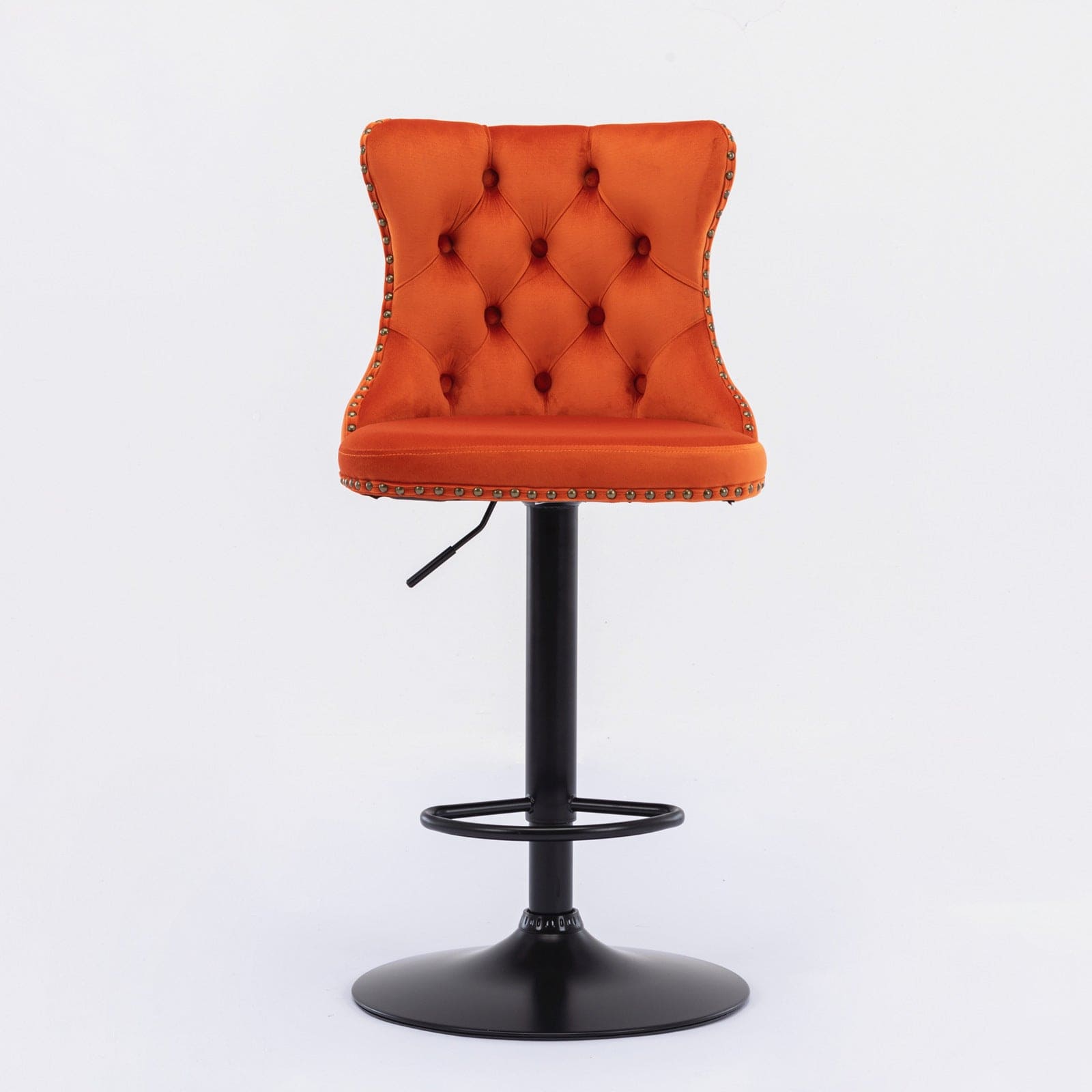 A&A Furniture,Swivel Velvet Barstools Adjusatble Seat Height from 25-33 Inch, Modern Upholstered Bar Stools with Backs Comfortable Tufted for Home Pub and Kitchen Island（Orange,Set of 2）